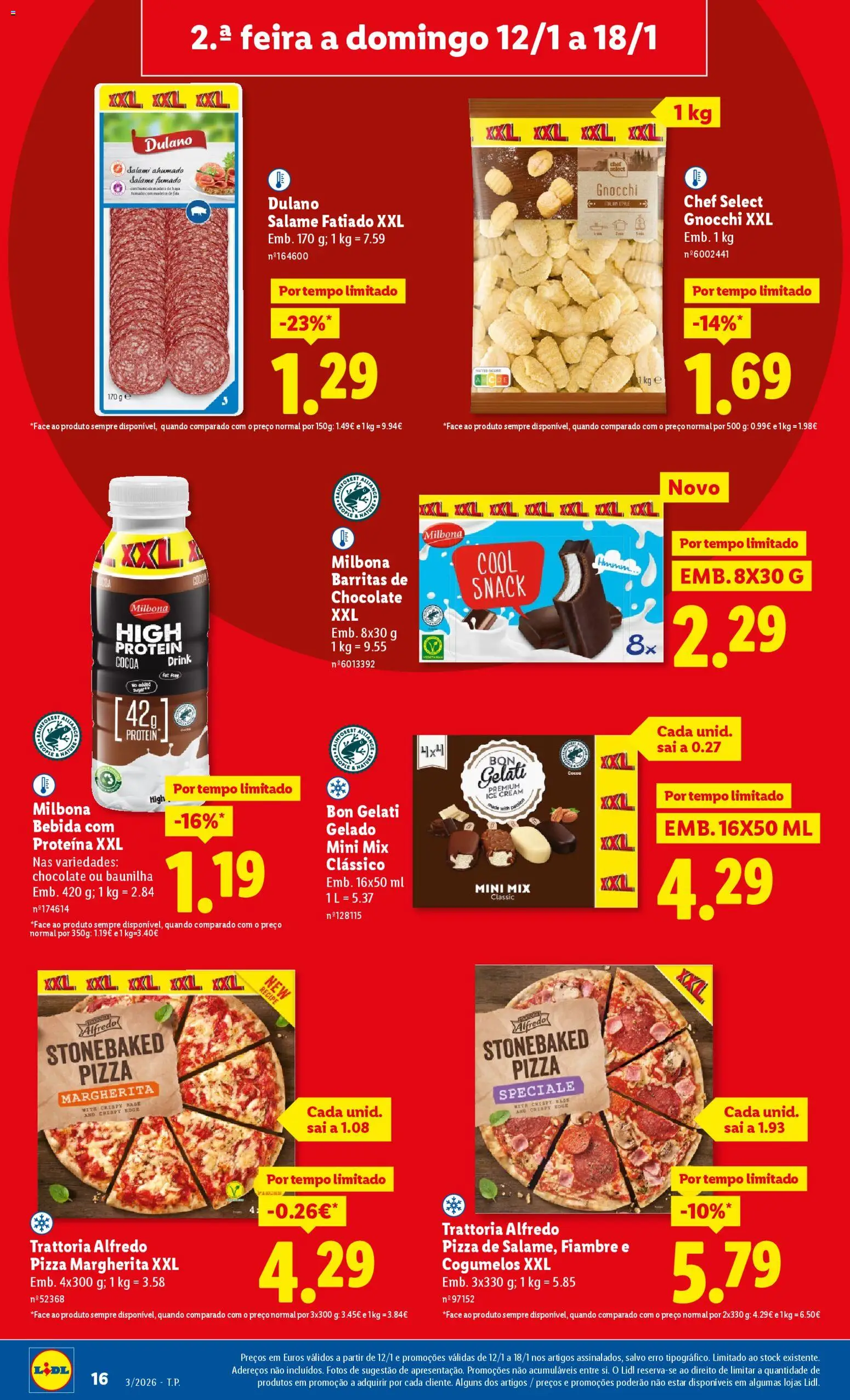 Lidl folheto │ válido de 12.01.2026 | Página: 16 | Produtos: Base, Chocolate, Salame, Proteina