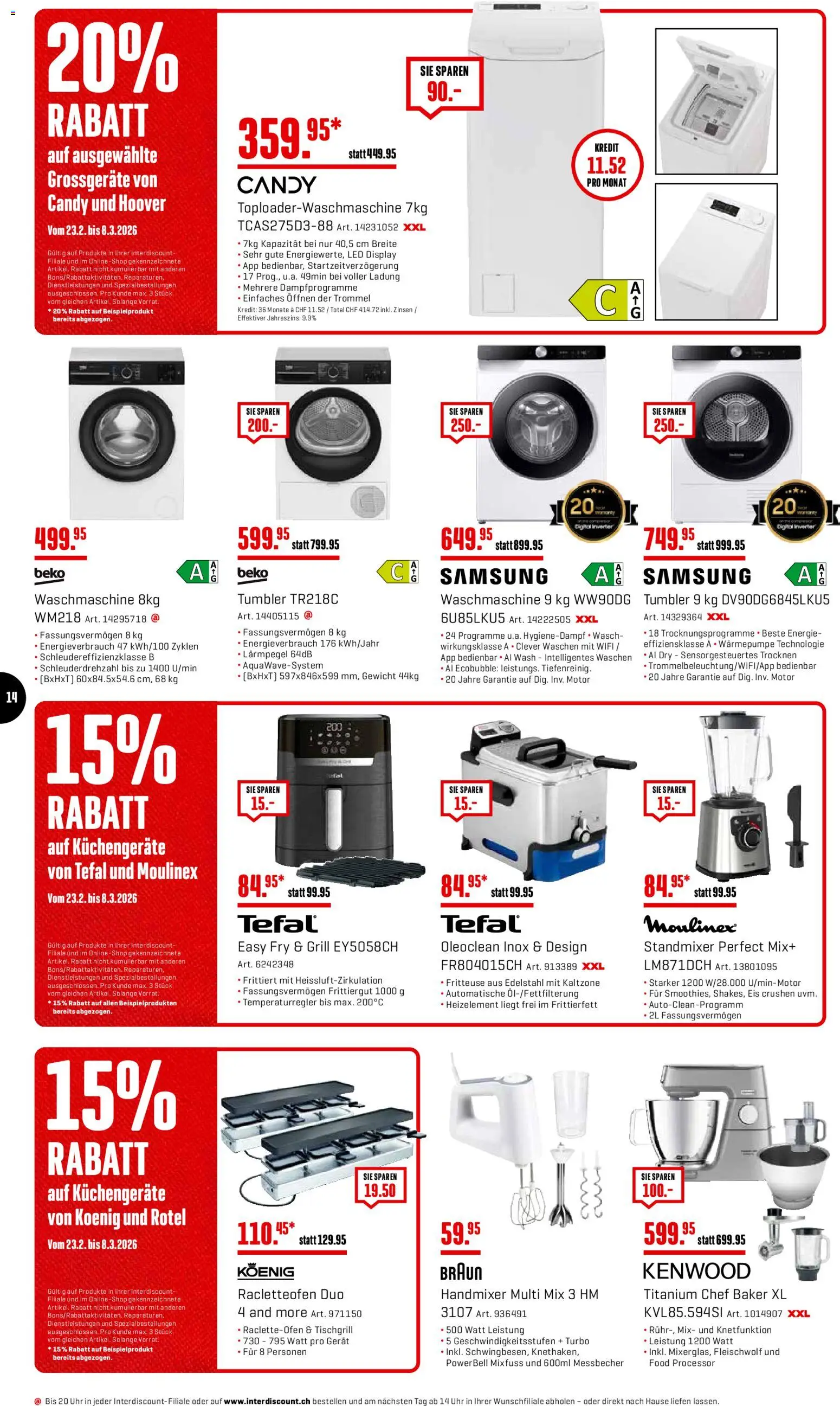 Interdiscount Aktionen – gültig ab 23.02.2026 | Seite: 14 | Produkte: Eis, Samsung, Waschmaschine, Grill