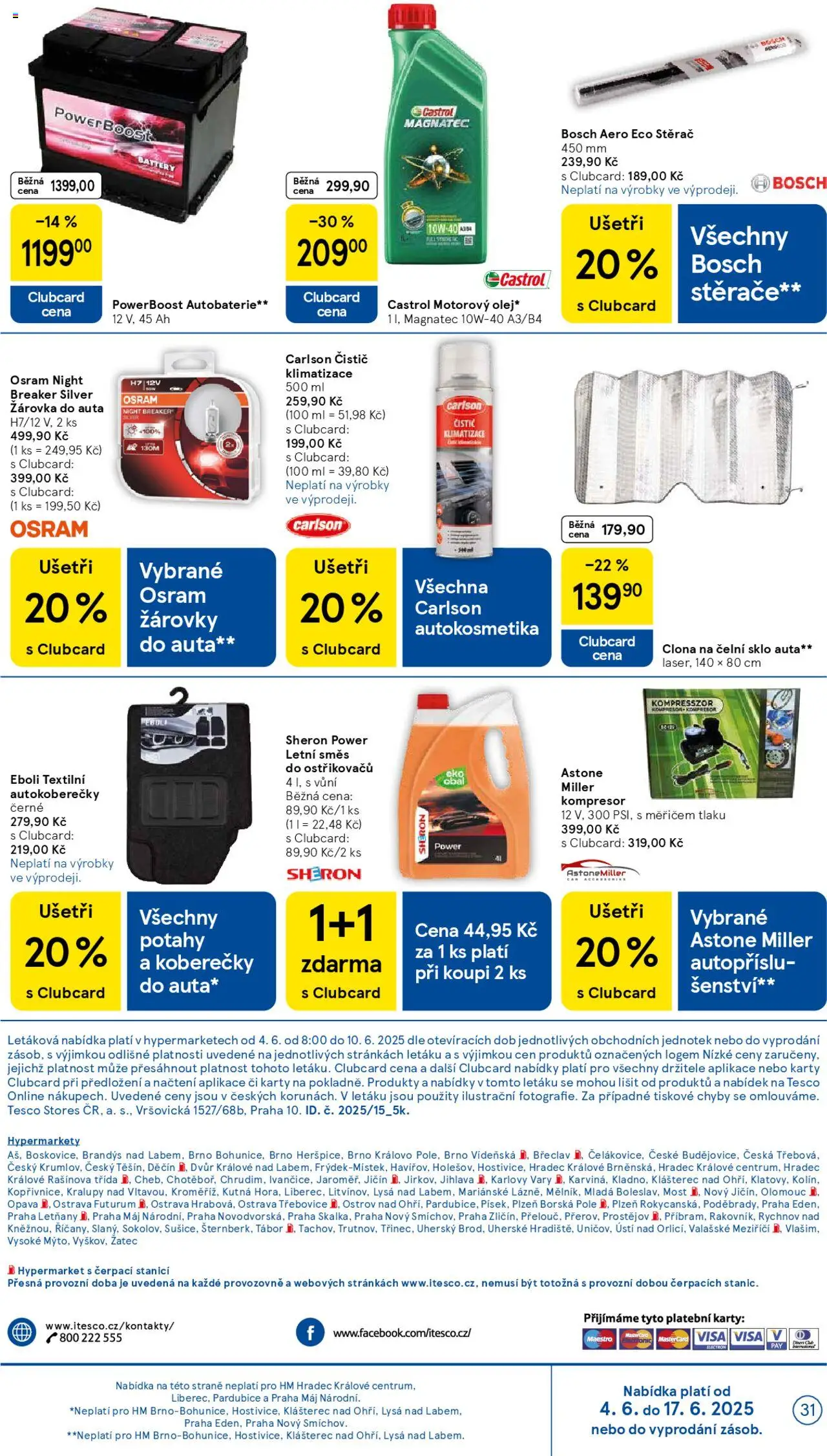 Tesco leták - Hypermarket od 04.06.2025 | Strana: 31 | Produkty: Stěrače, Clona na čelní sklo, Autobaterie, Kompresor