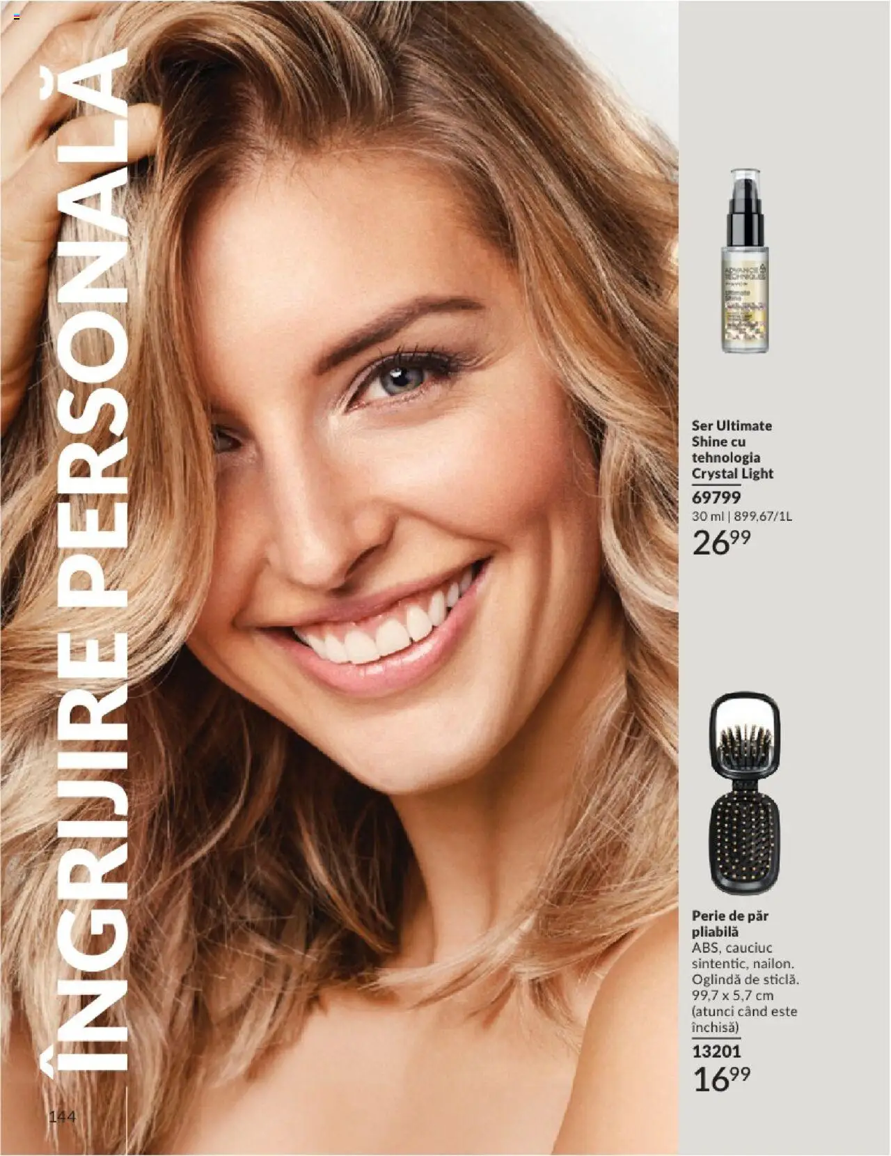 Catalog Avon - 08 2025 – valabil de la 01.08.2025 | Pagină: 144 | Produse: Perie de păr, Serum, Oglindă, Perie