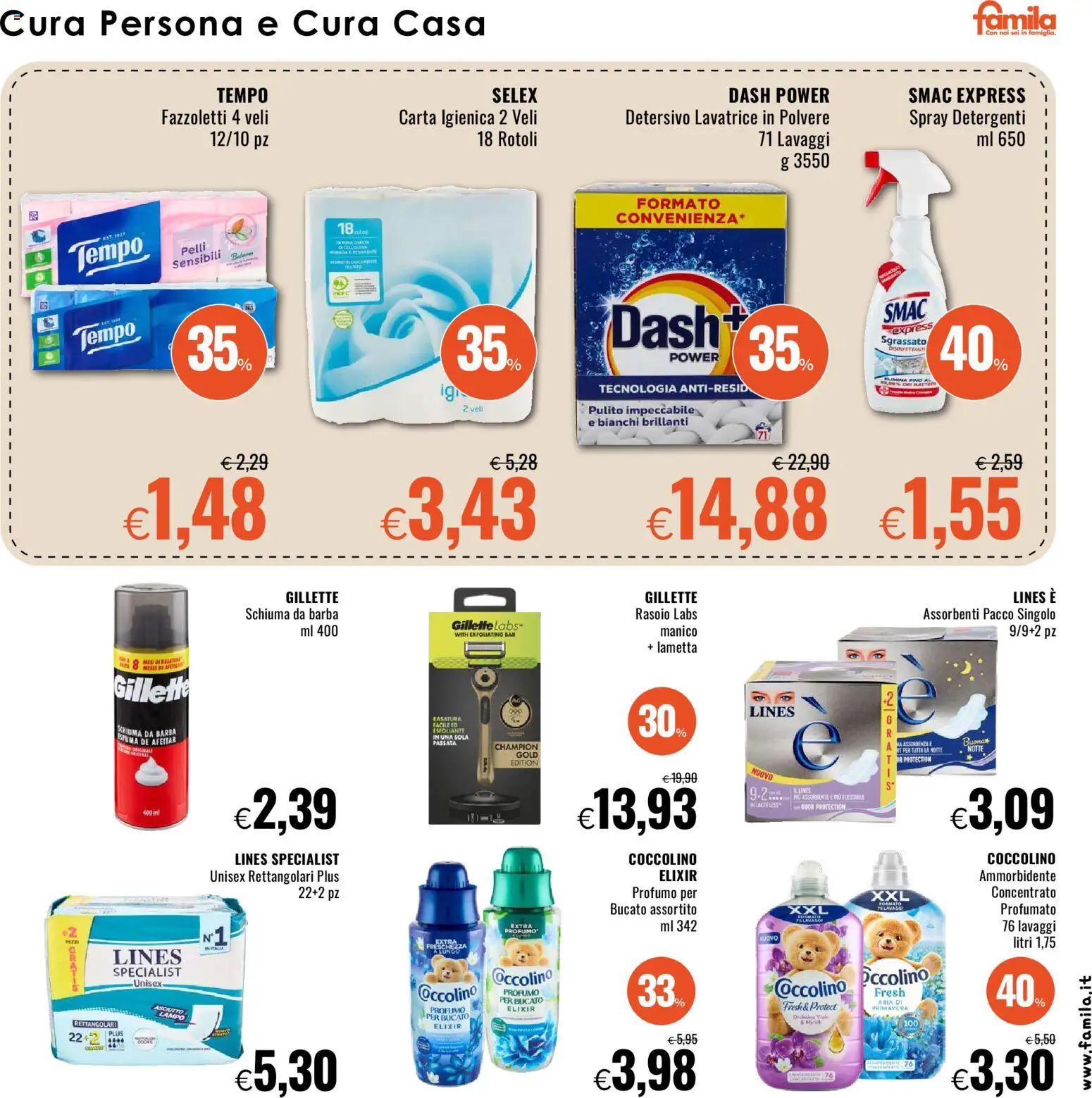 Volantino Famila del 13.11.2025 | Pagina: 23 | Prodotti: Rasoio, Carta igienica, Lavatrice, Profumo