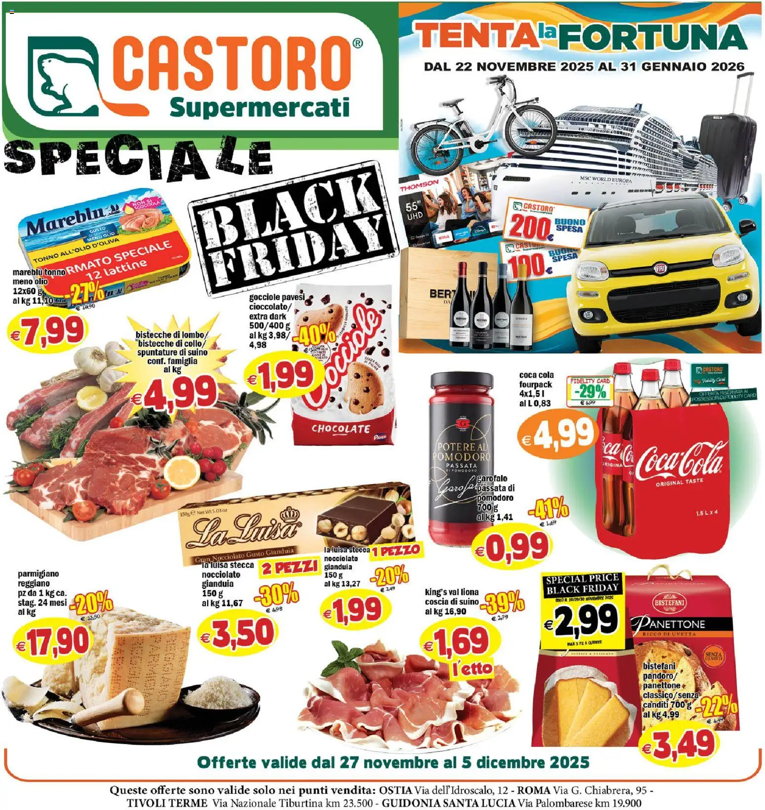 Volantino Il Castoro del 27.11.2025 | Pagina: 1 | Prodotti: Suino, Panettone, Tonno, Coca Cola
