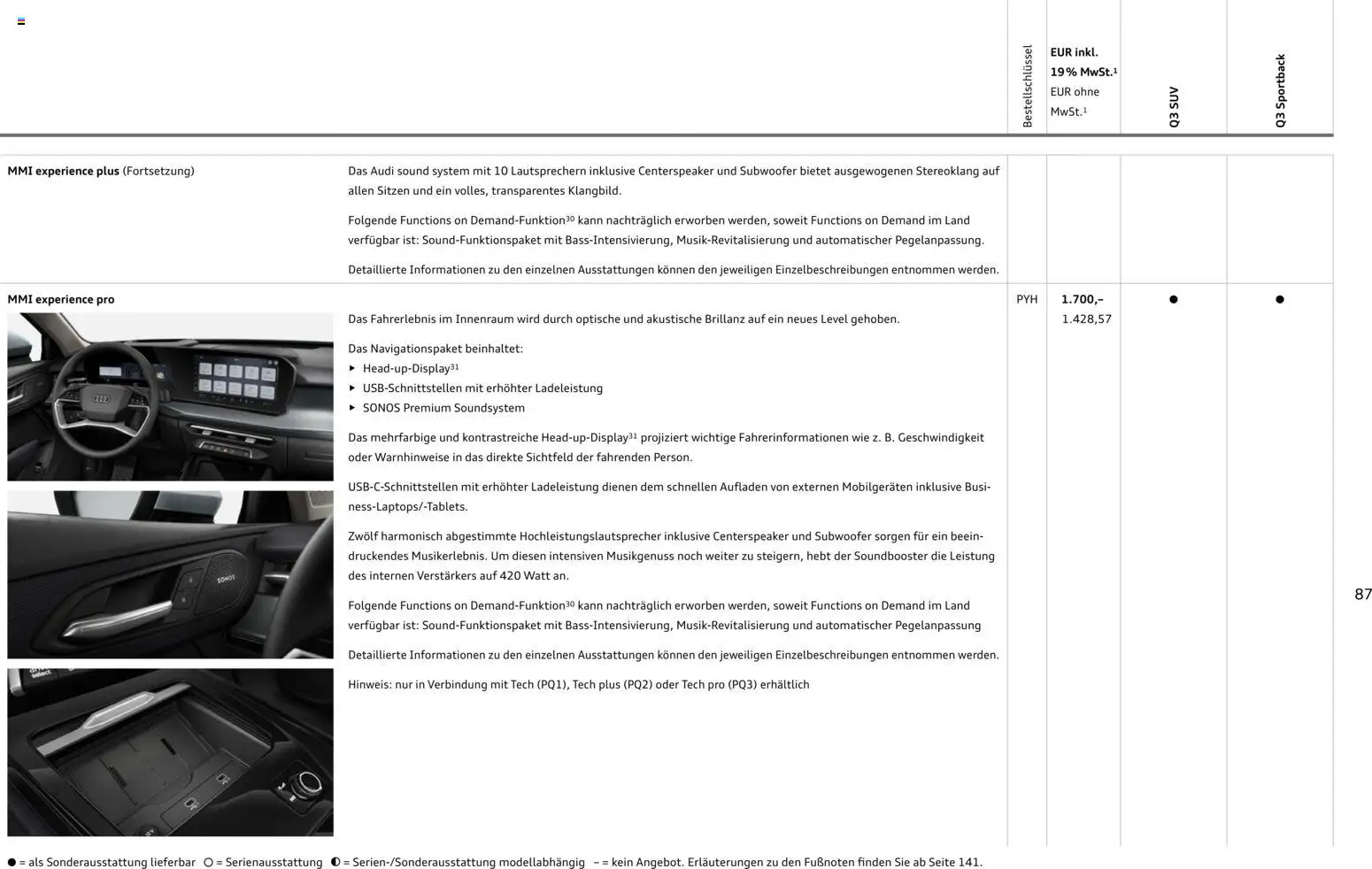 Audi Q3 – gültig ab 29.01.2026 | Seite: 87 | Produkte: Soundsystem