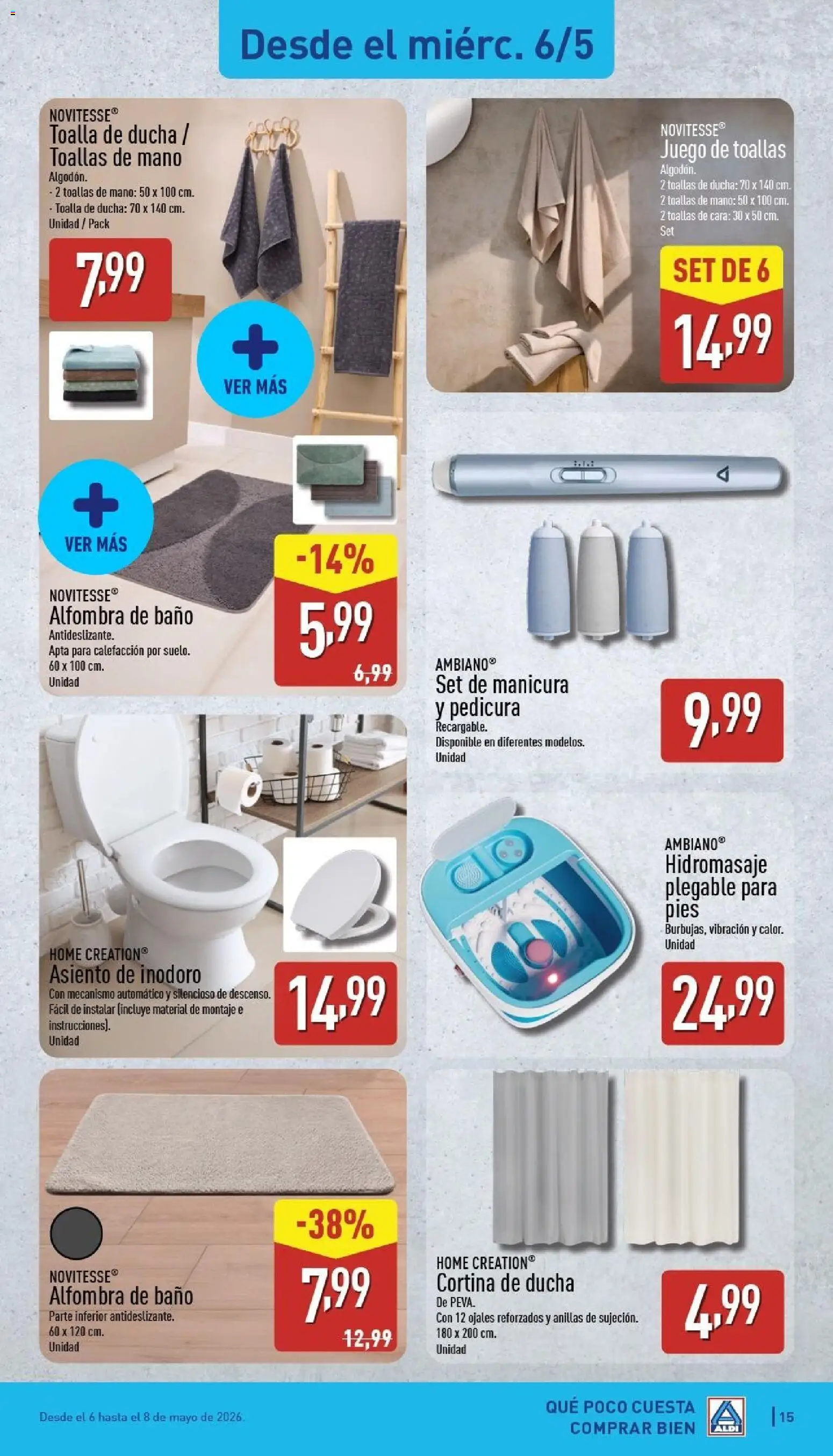 Aldi folleto Península │ válido desde el 04.05.2026 | Página: 15 | Productos: Cortina, Baño, Ducha, Alfombra