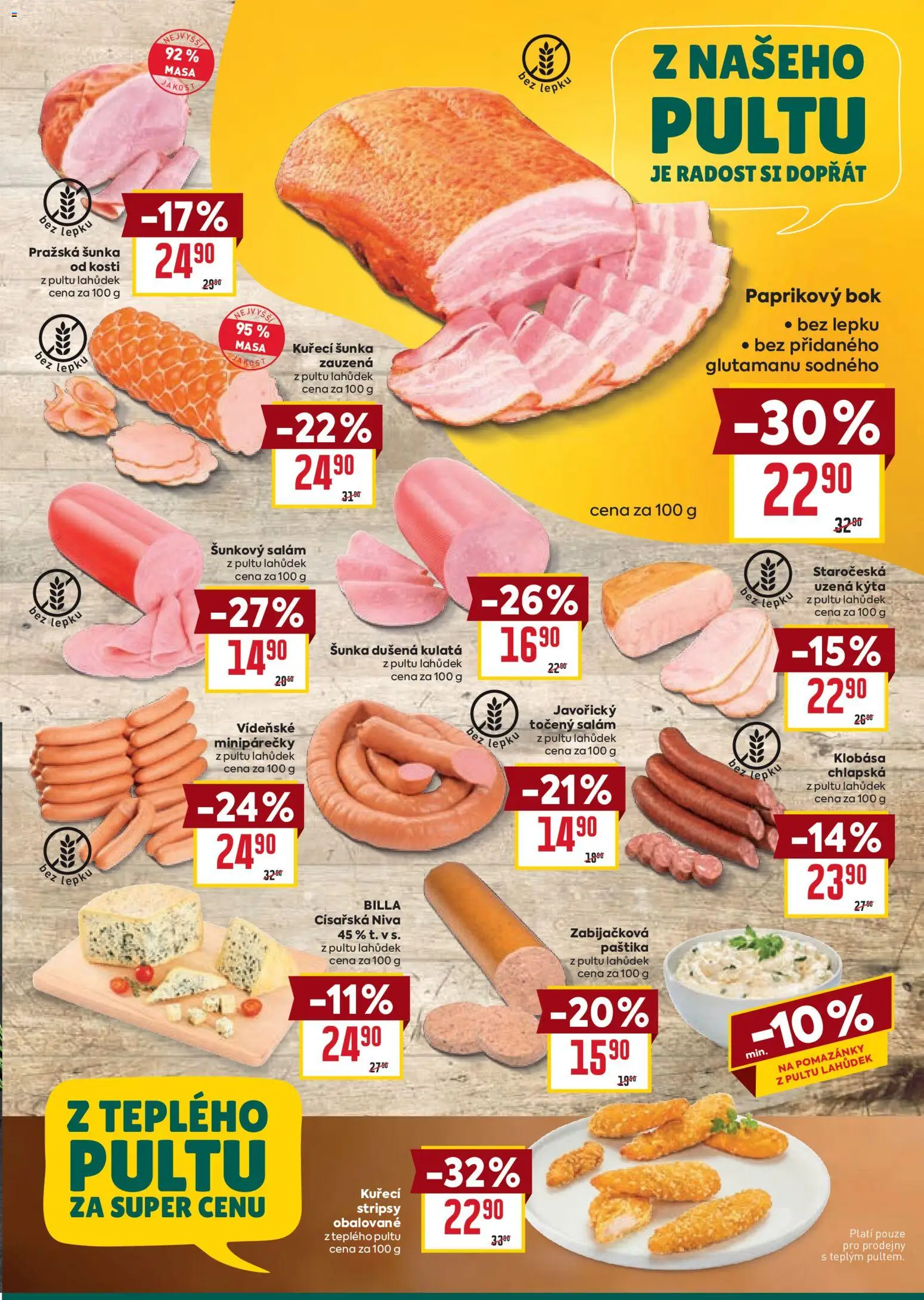 Billa Velký leták od 04.02.2026 | Strana: 9 | Produkty: Salám, Klobása, Kuřecí šunka, Kuřecí stripsy