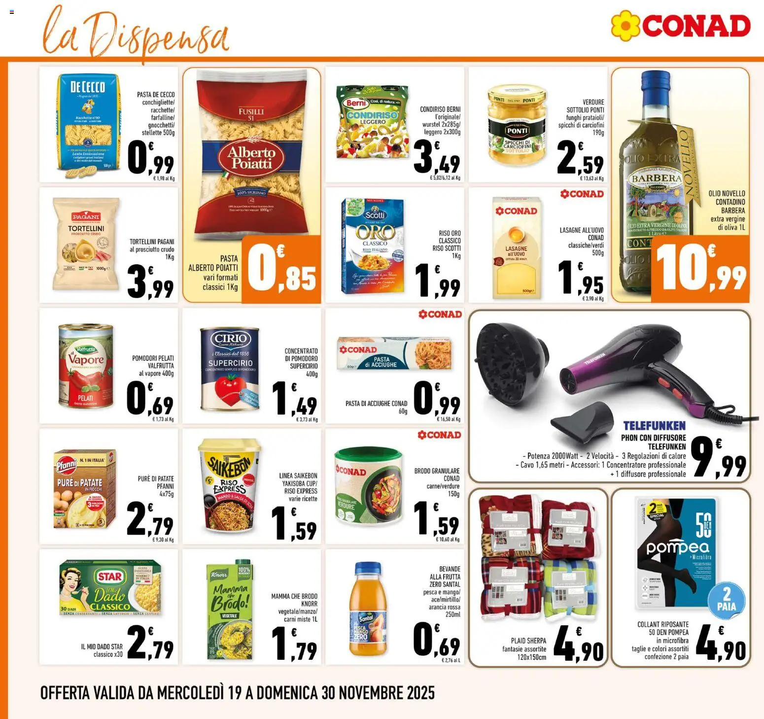 Volantino Conad del 19.11.2025 | Pagina: 16 | Prodotti: Frutta, Collant, Acciughe, Fusilli