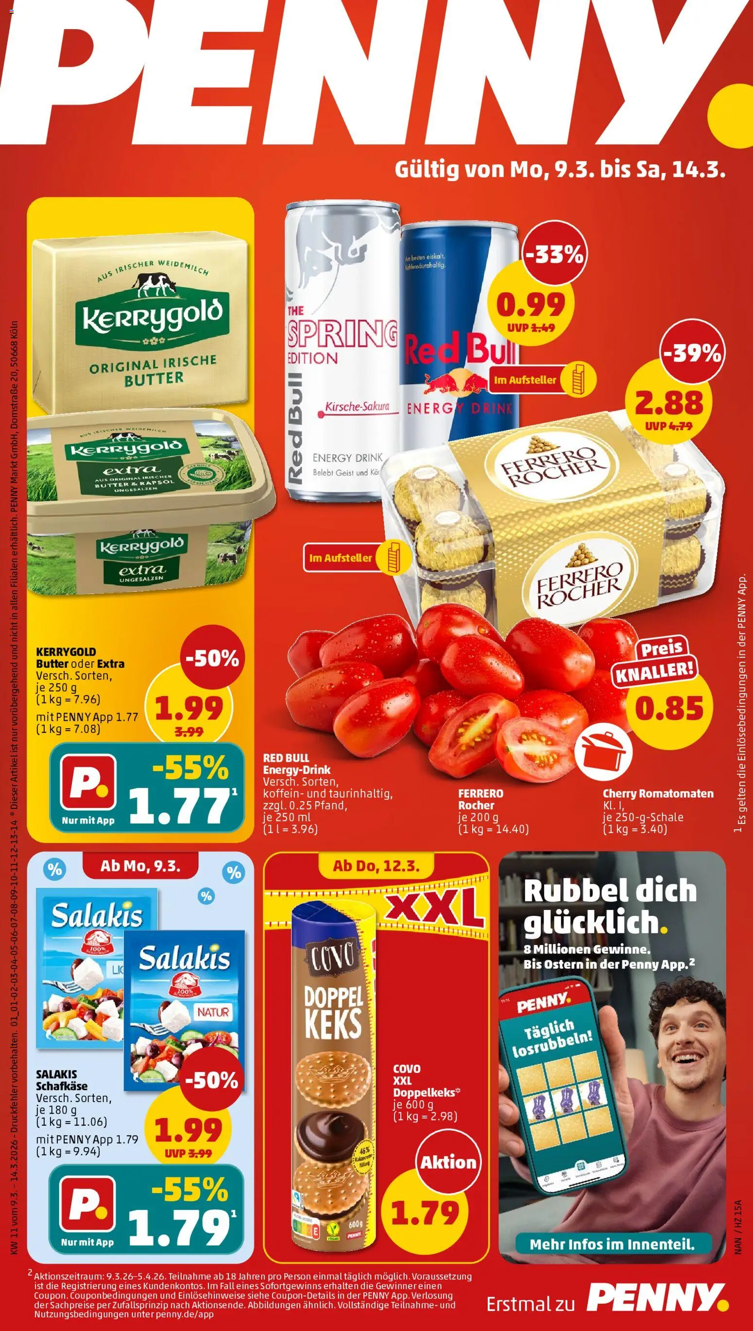 Penny Prospekt 	 – gültig ab 09.03.2026 | Seite: 1 | Produkte: Red bull, Energy, Butter, Salakis