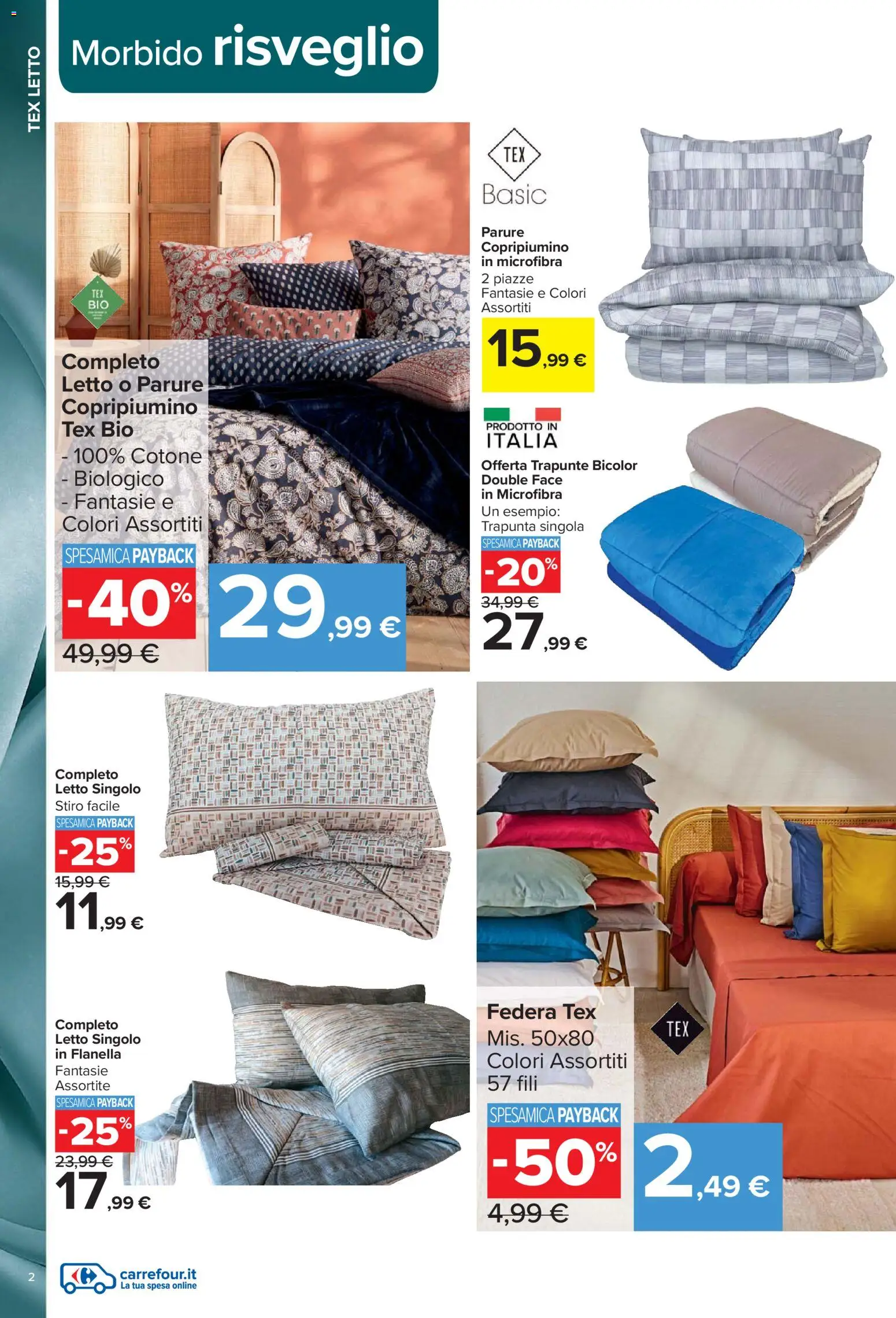 Volantino Carrefour del 07.11.2025 | Pagina: 2 | Prodotti: Copripiumino, Trapunta, Letto, Federa
