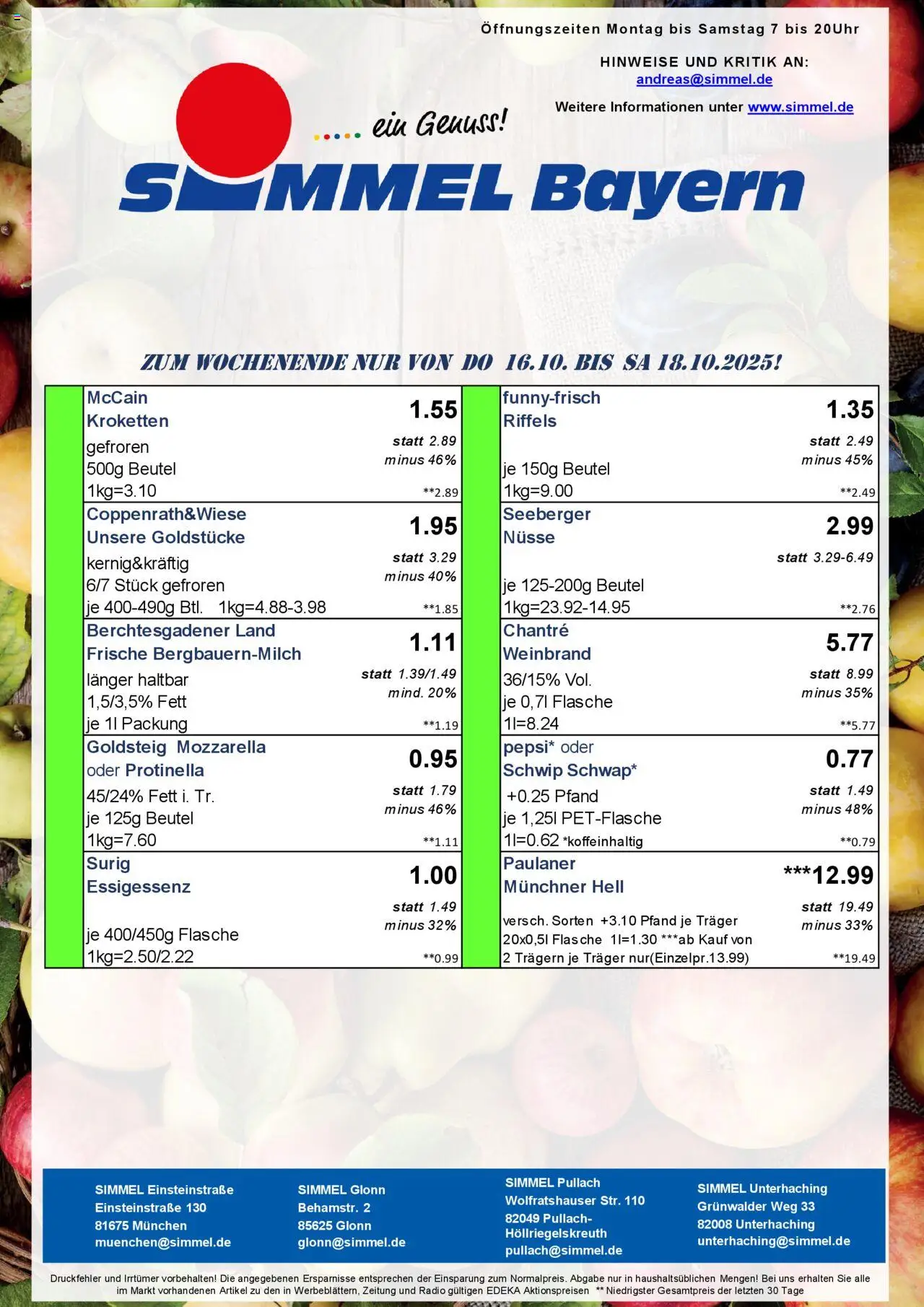 Simmel - Bayern – gültig ab 13.10.2025 | Seite: 9 | Produkte: Mozzarella, McCain, Chantré, Radio