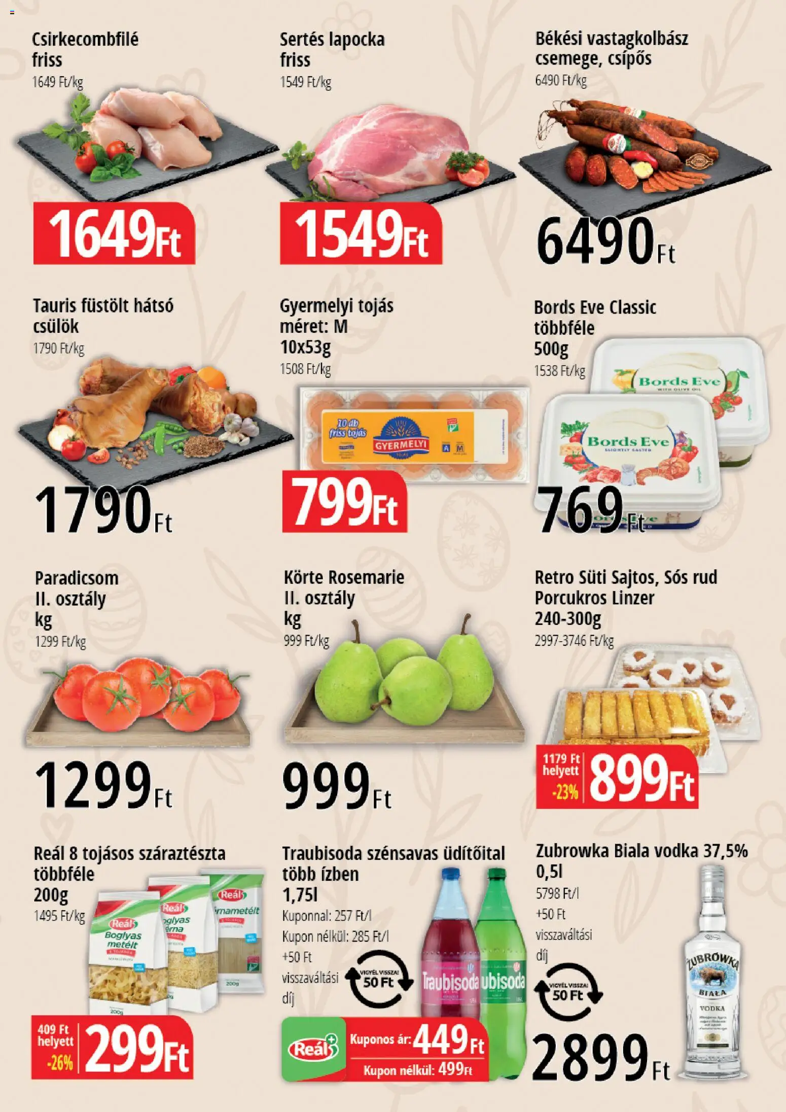 Reál akciós ujság - amely érvényes a következő dátumtól: 26.03.2026 | Oldal: 2 | Termékek: Sertés lapocka, Csirkecombfile, Tojás, Vodka