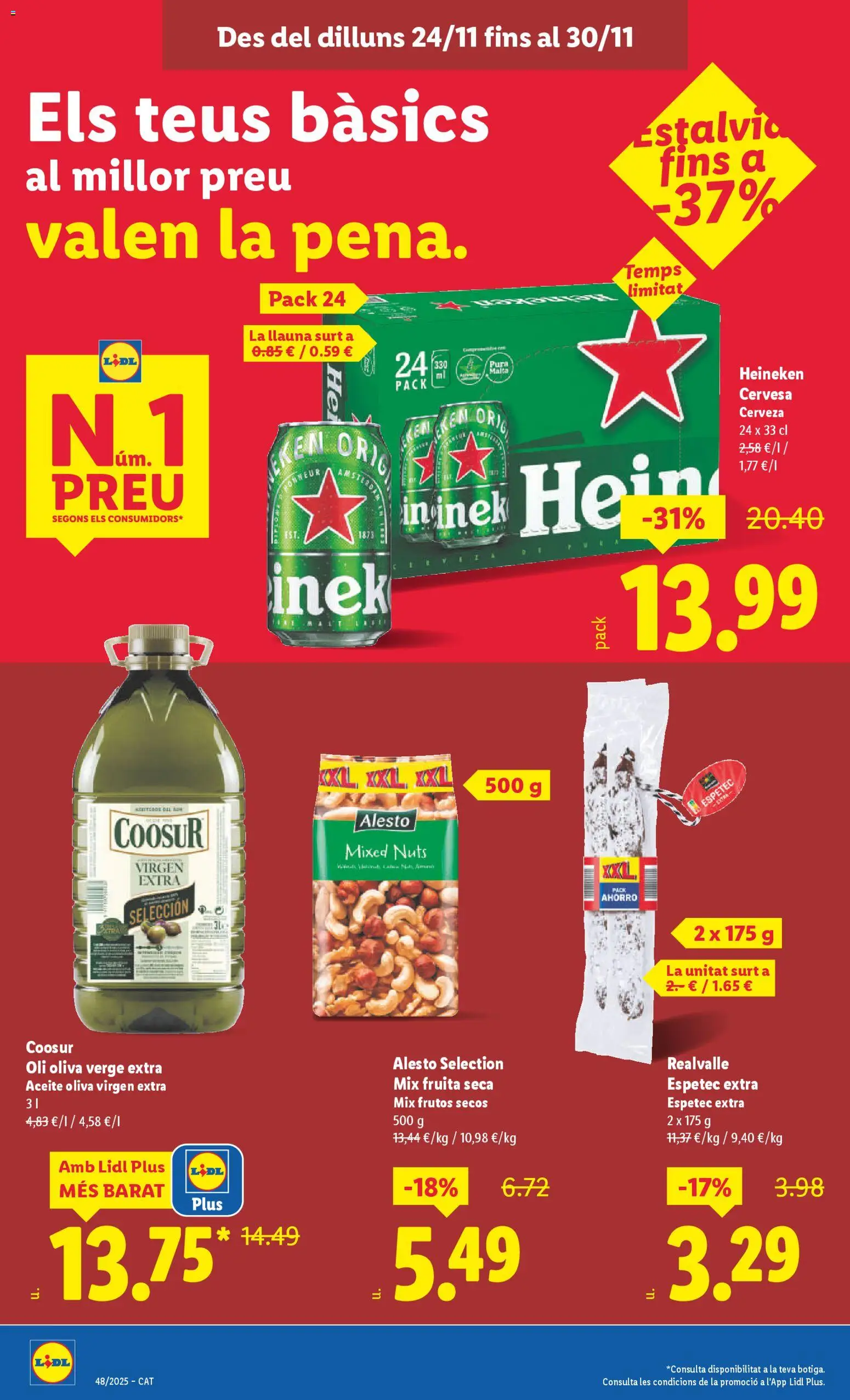 Lidl folleto │ válido desde el 24.11.2025 | Página: 8 | Productos: Aceite, Cerveza, Frutos secos, Σπανάκι