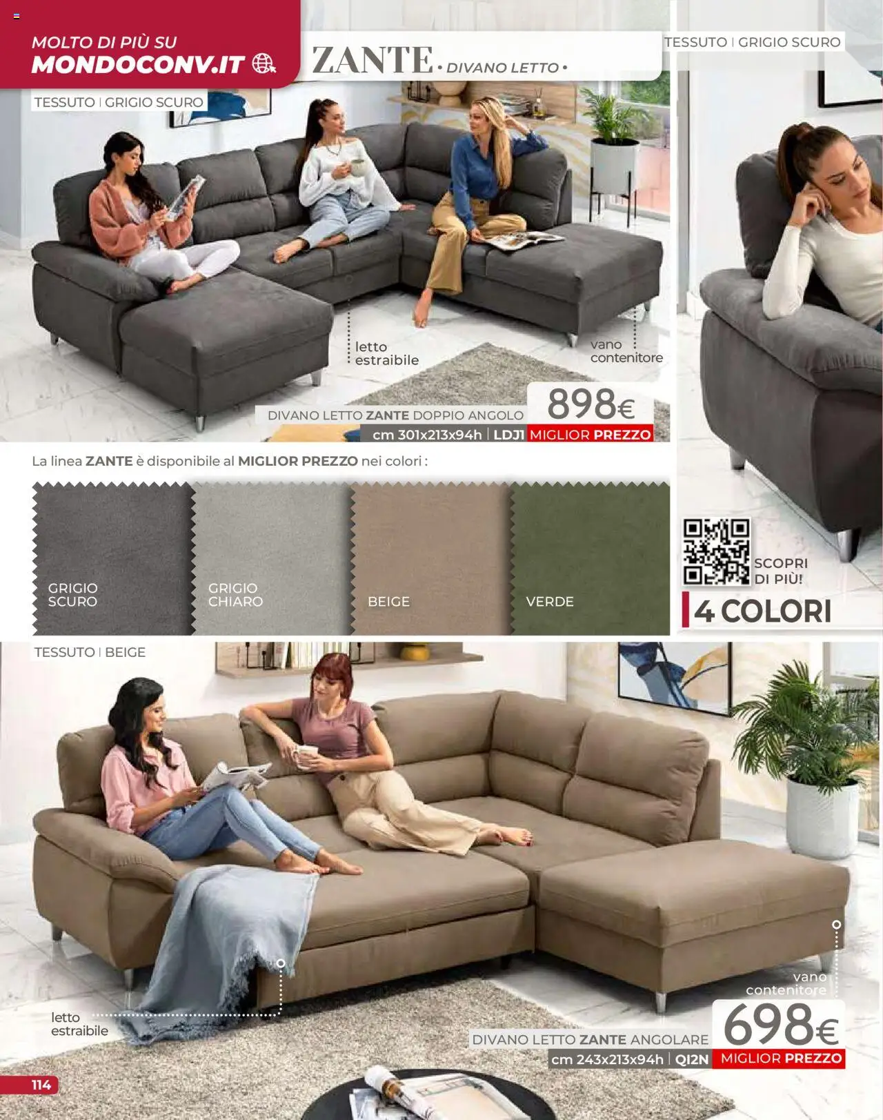 Volantino Mondo Convenienza del 09.09.2025 | Pagina: 116 | Prodotti: Divano letto, Contenitore, Letto, Divano