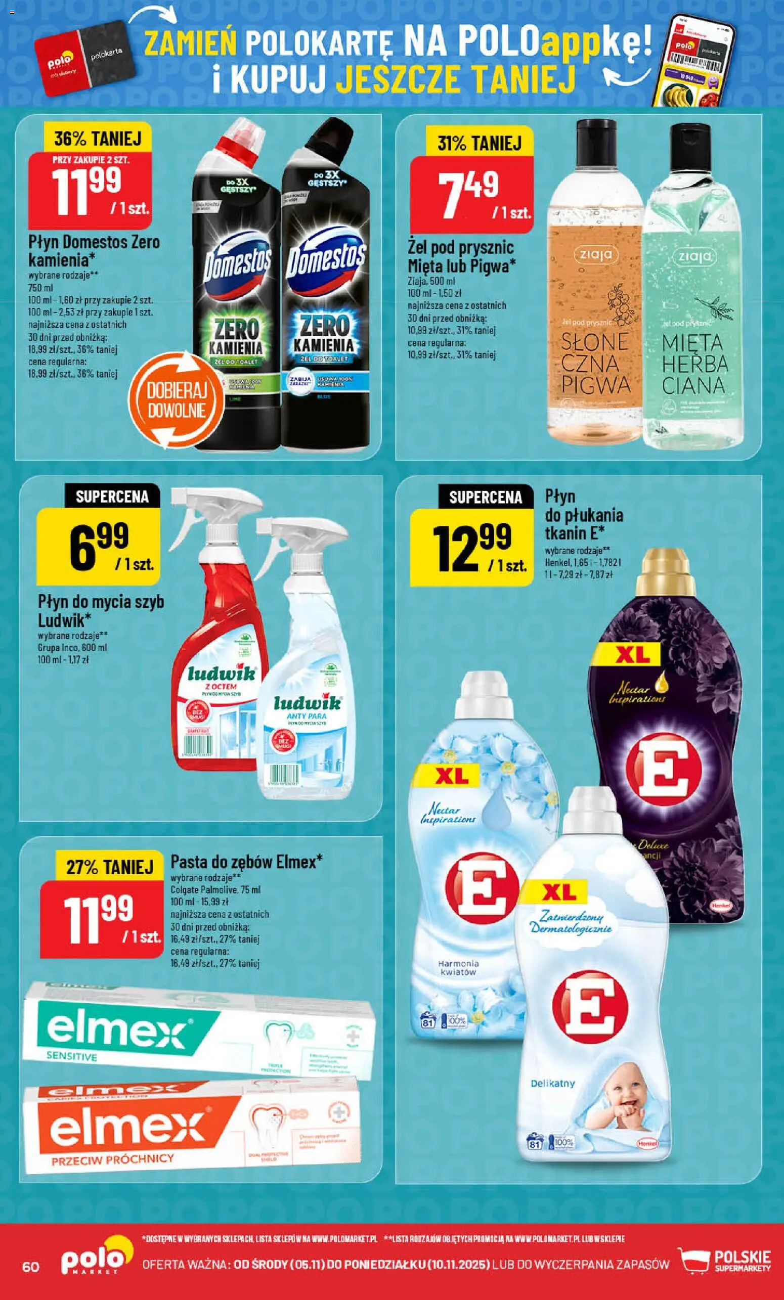 POLOmarket Gazetka od 05.11.2025 | Strona: 60 | Produkty: Płyn do mycia szyb, Mięta, Prysznic, Domestos