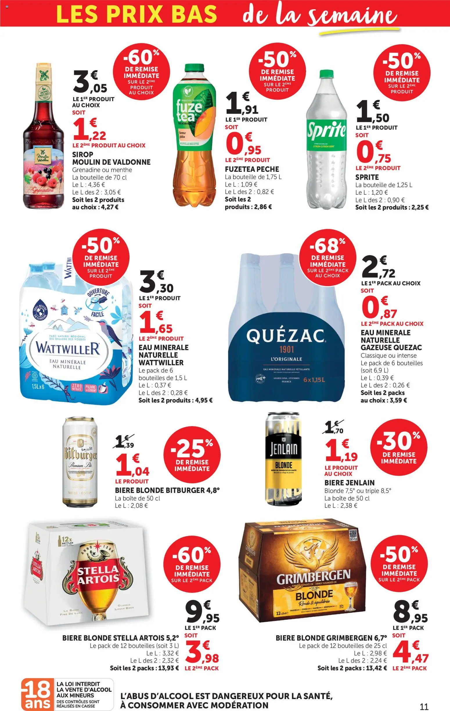 {H1} | Page: 11 | Produits: Eau minérale, Menthe, Pêche, Bière blonde