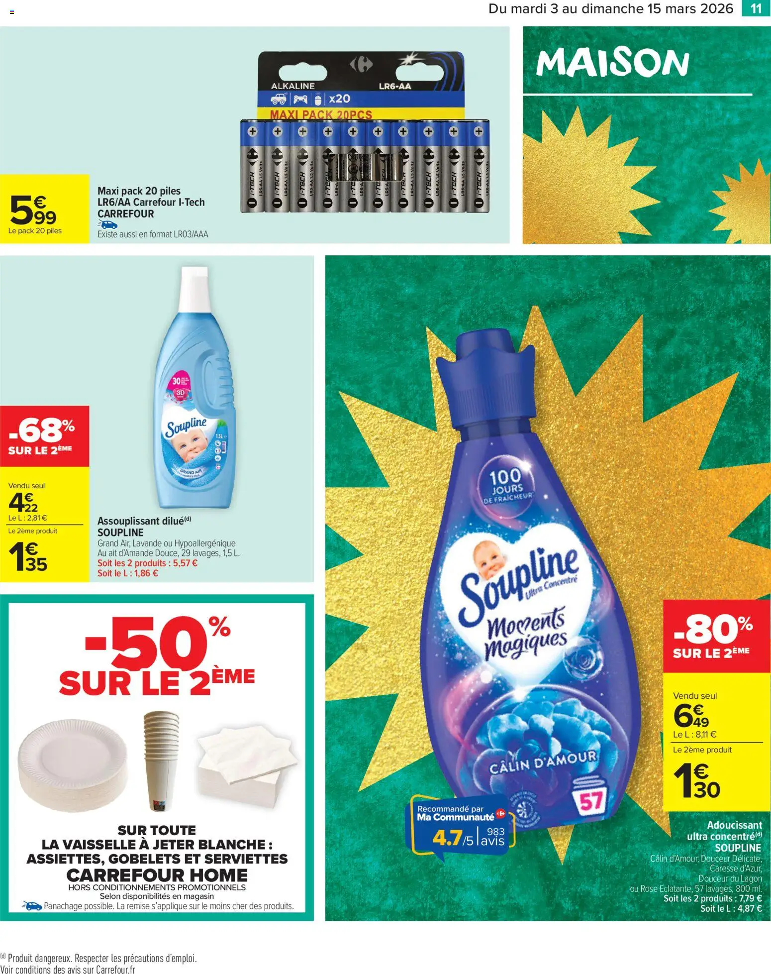 {H1} | Page: 11 | Produits: Lavande, Soupline, Adoucissant, Piles