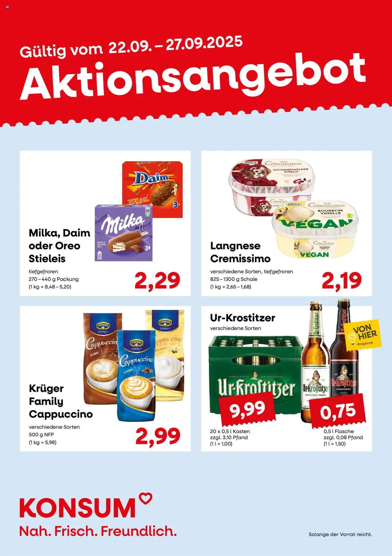 KONSUM Leipzig Prospekt – gültig ab 15.09.2025 | Seite: 7 | Produkte: Langnese, Cremissimo, Milka, Bourbon