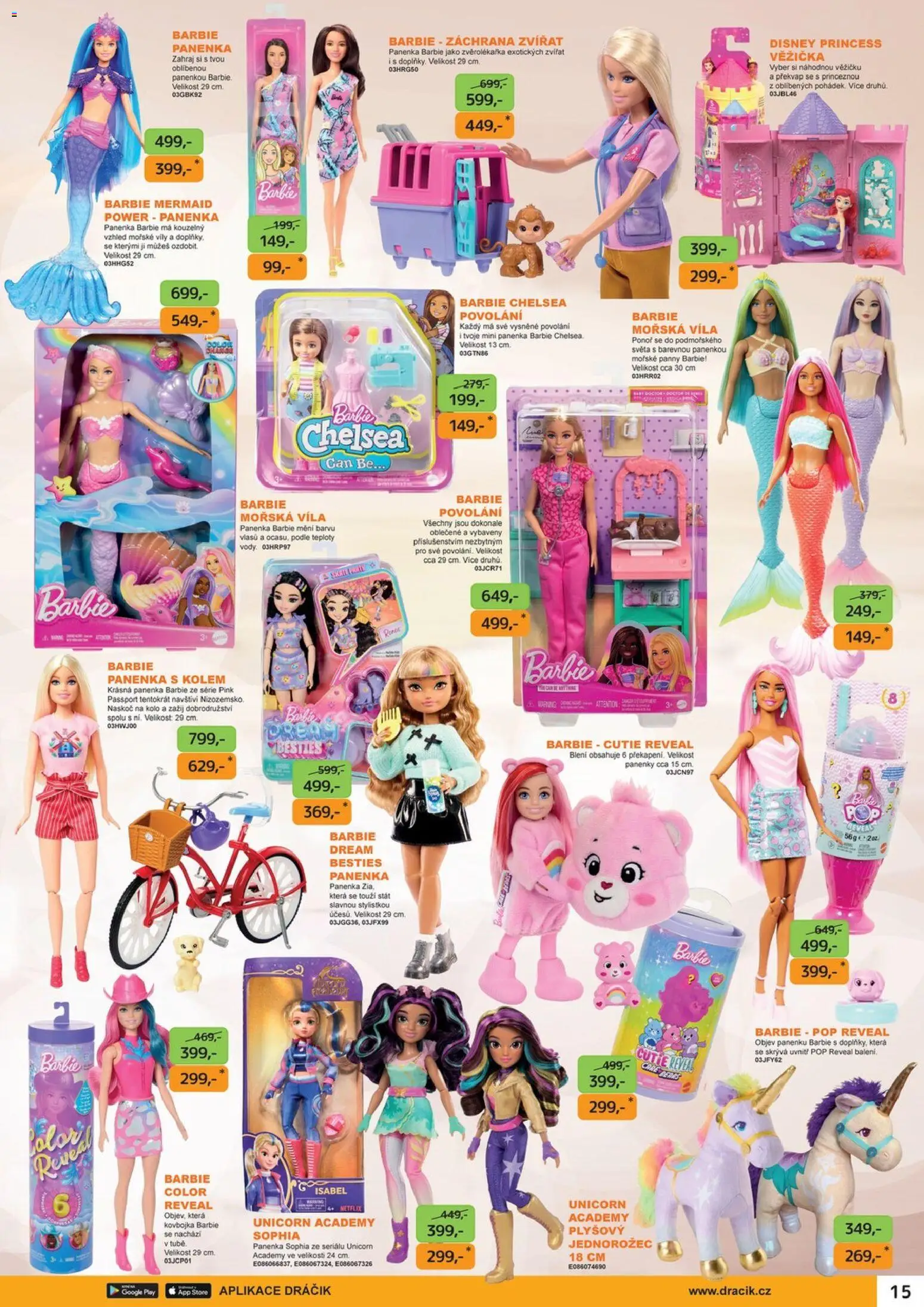 Dráčik leták od 16.04.2026 | Strana: 15 | Produkty: Panenka, Kolo, Barbie