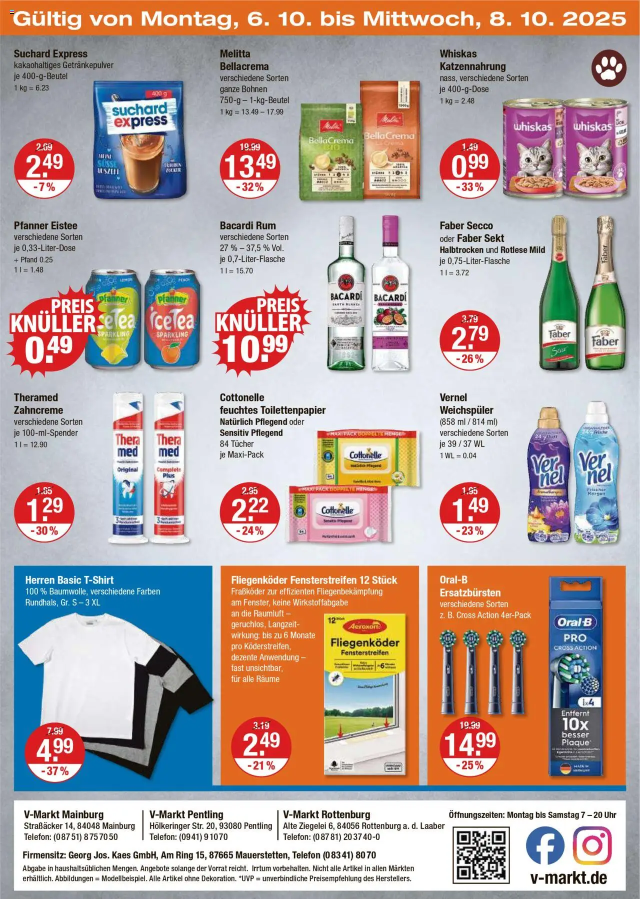 V-Markt - Hallertau / Oberpfalz – gültig ab 02.10.2025 | Seite: 24 | Produkte: Bacardi, Pfanner eistee, Telefon, Feuchtes Toilettenpapier