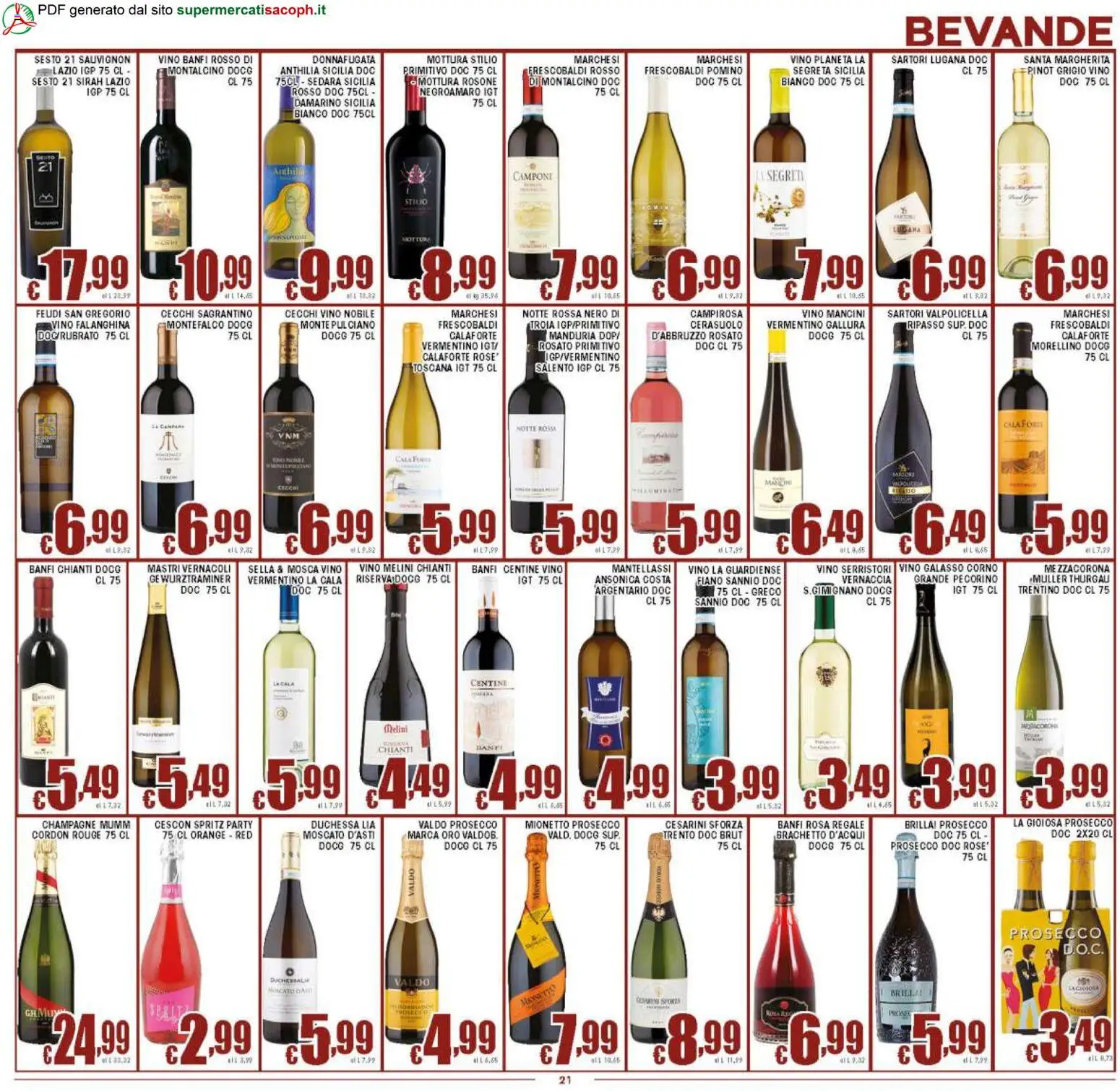 Volantino Sacoph del 27.03.2026 | Pagina: 21 | Prodotti: Prosecco, Vino, Champagne, Pecorino