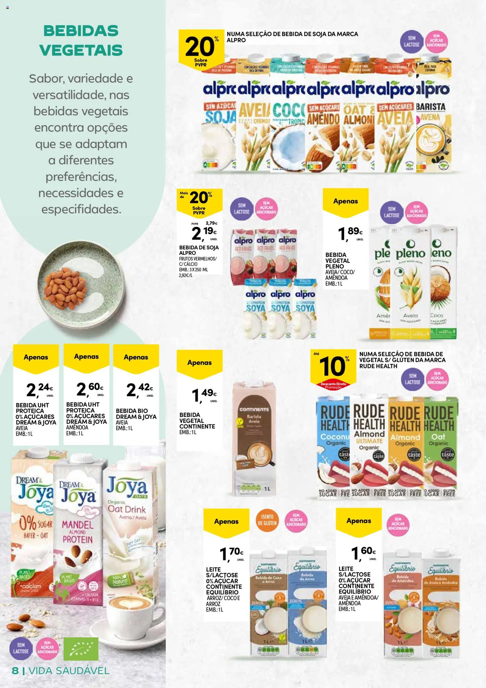 Continente - Açores: Vida Saudável │ válido de 20.01.2026 | Página: 8 | Produtos: Soja, Aveia, Leite, Arroz