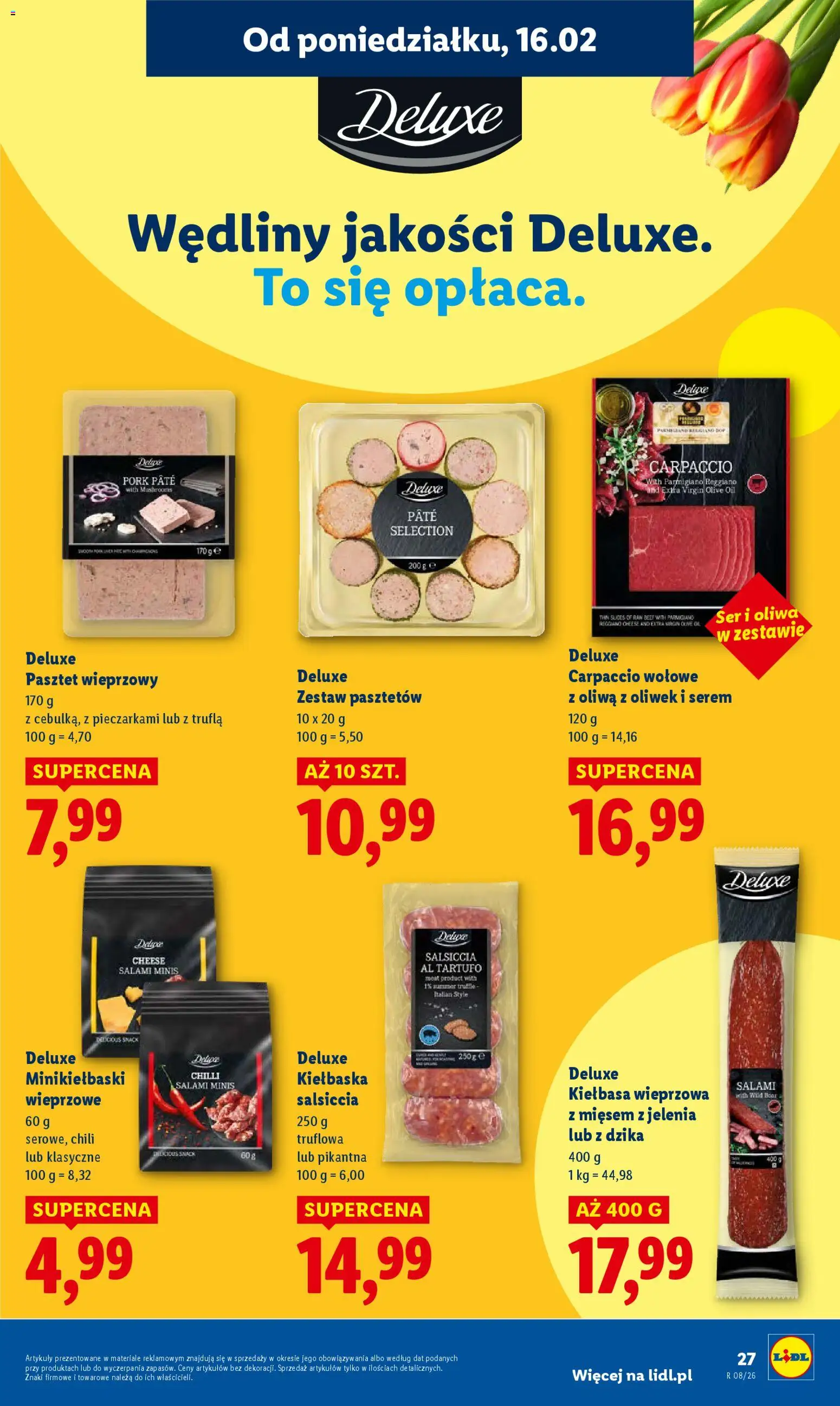 Lidl Gazetka od 16.02.2026 | Strona: 27 | Produkty: Kiełbasa, Chili, Carpaccio, Ser