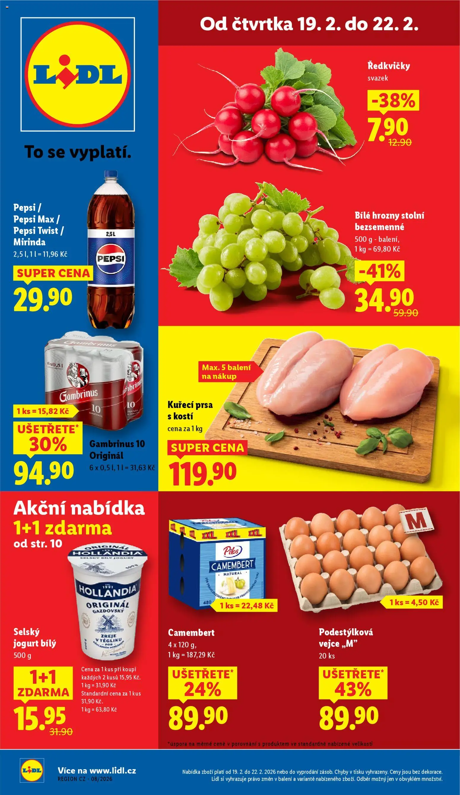 Lidl leták od 19.02.2026 | Strana: 1 | Produkty: Mirinda, Bílé hrozny, Ředkvičky, Gambrinus 10
