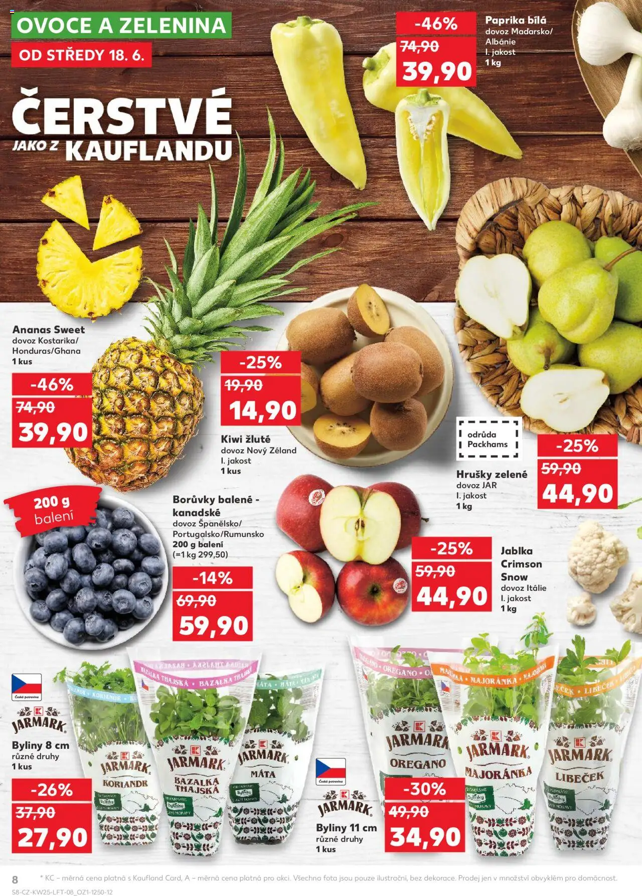 Kaufland leták od 18.06.2025 | Strana: 8 | Produkty: Ovoce a zelenina, Hrušky, Ananas, Paprika bílá