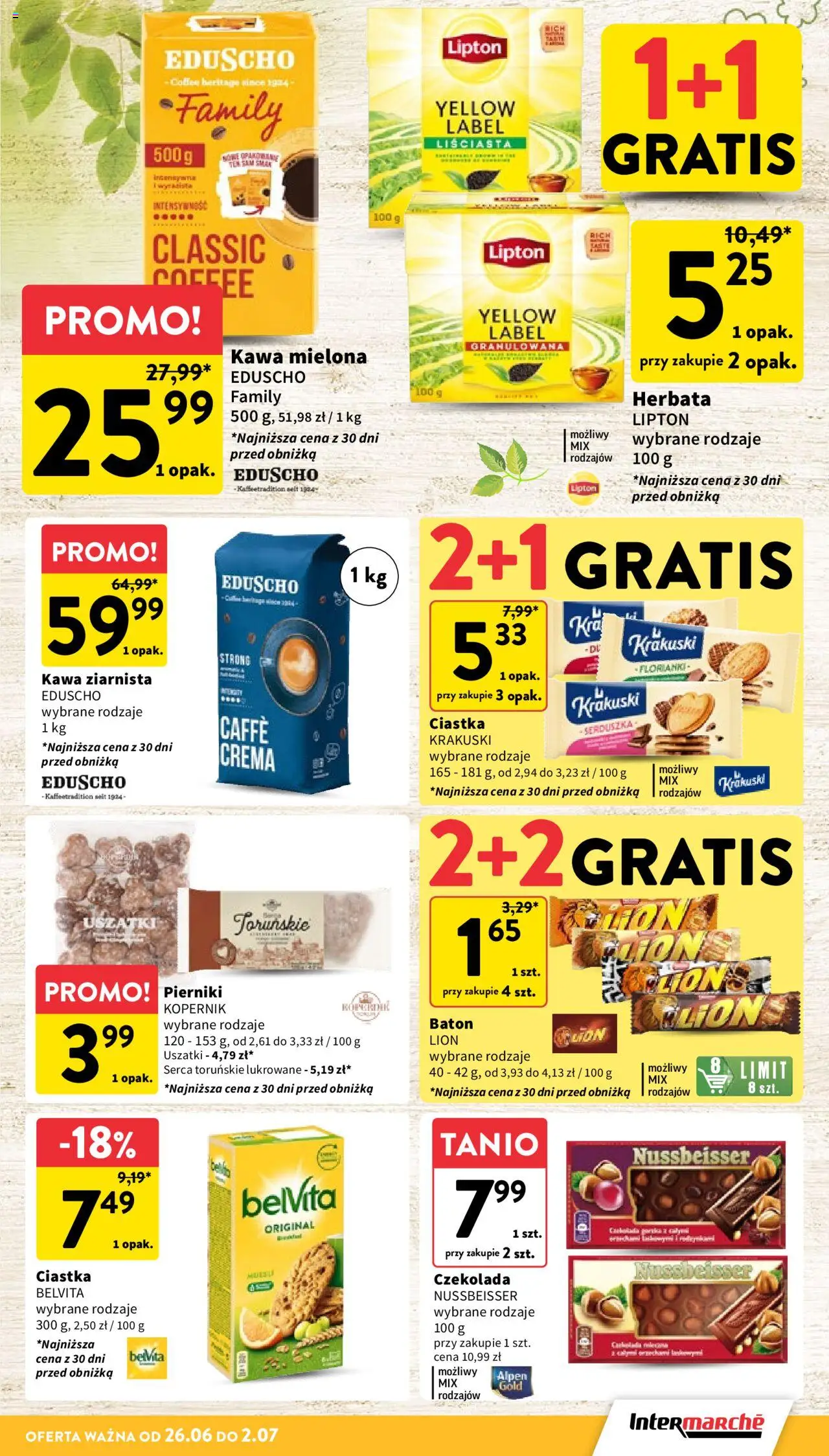 Intermarche Gazetka od 26.06.2025 | Strona: 23 | Produkty: Kawa ziarnista, Ciastka belvita, Herbata lipton, Czekolada