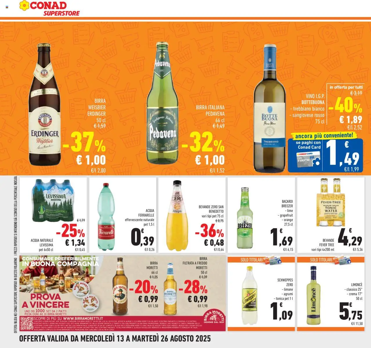 Volantino Conad del 13.08.2025 | Pagina: 22 | Prodotti: Vino, Agrumi, Birra Moretti, Ferrarelle