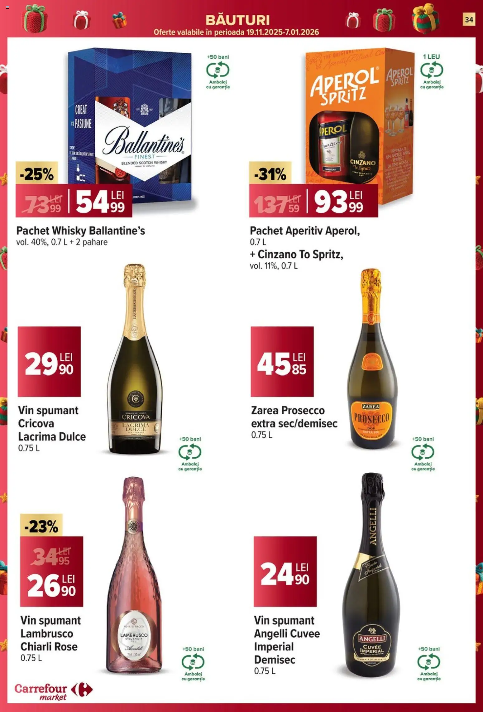 Noul catalog Carrefour – valabil de la 27.12.2025 | Pagină: 34 | Produse: Pahare, Role, Prosecco, Aperol