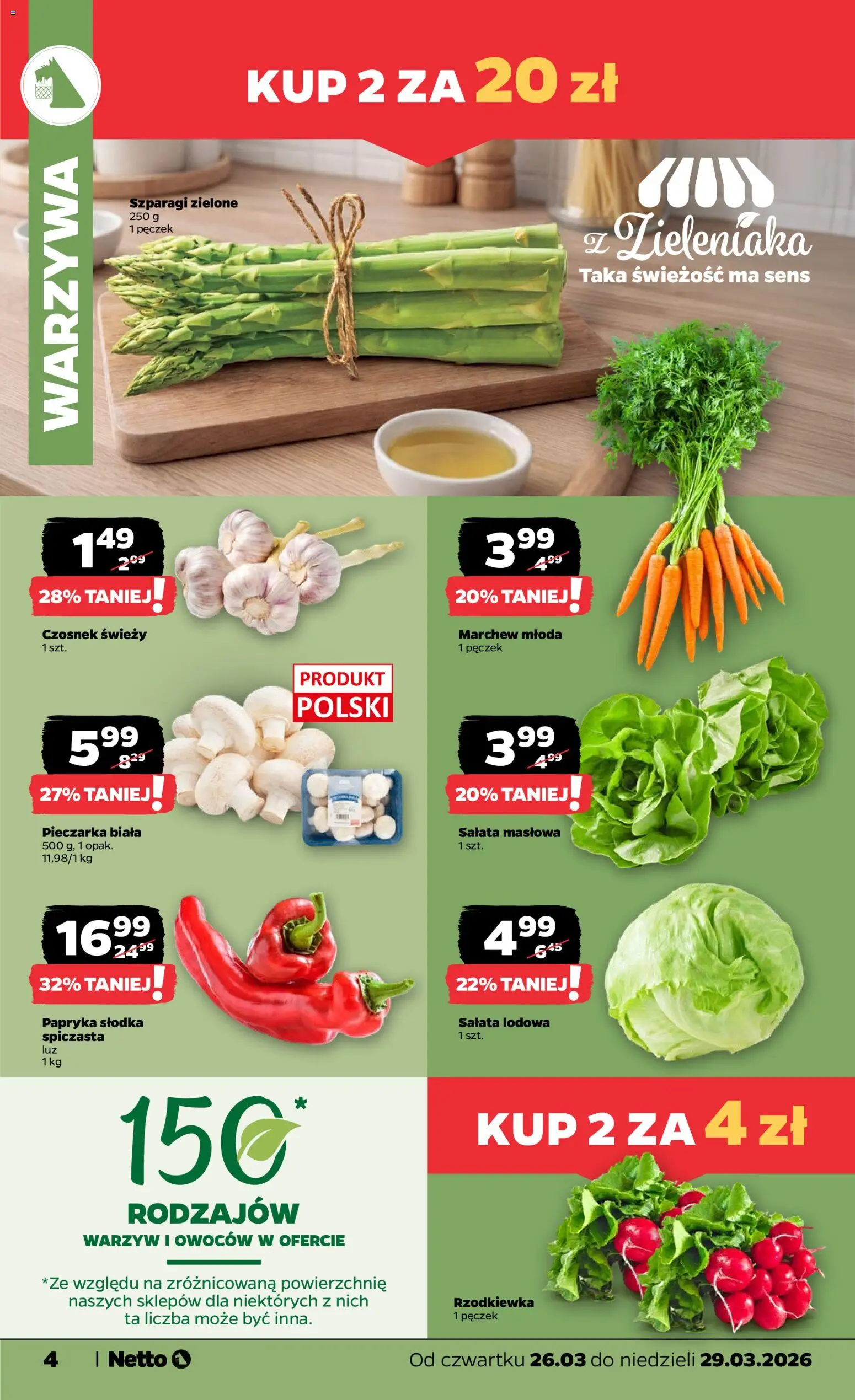 Netto gazetka od czwartku spożywcza od 26.03.2026 | Strona: 4 | Produkty: Czosnek, Papryka, Szparagi, Warzywa