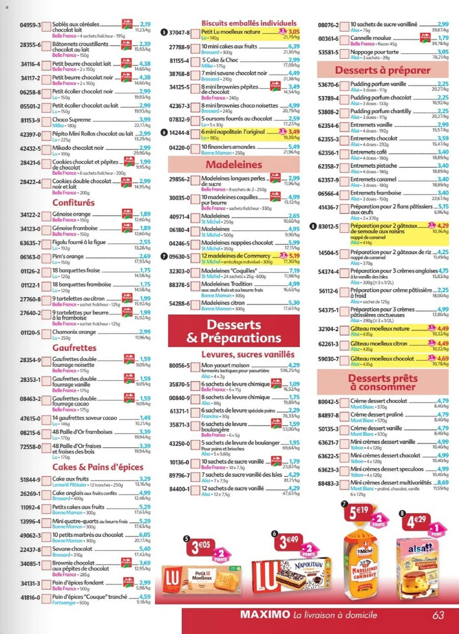 {H1} | Page: 63 | Produits: Noisette, Pépites de chocolat, Yaourt, Pain