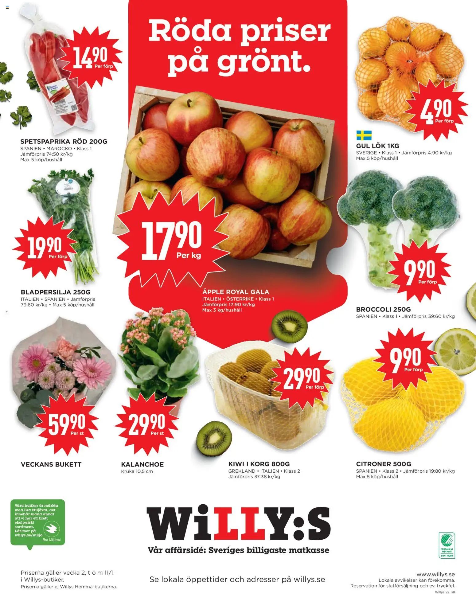 Willys reklamblad aktuell från 05.01.2026 | Sida: 8 | Produkter: Galler, Kruka, Äpplen, Broccoli