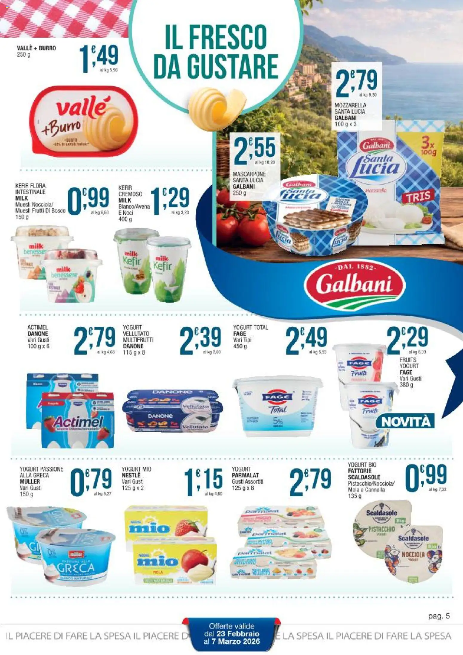 Volantino Sidis del 23.02.2026 | Pagina: 5 | Prodotti: Yogurt, Mozzarella, Burro, Noci