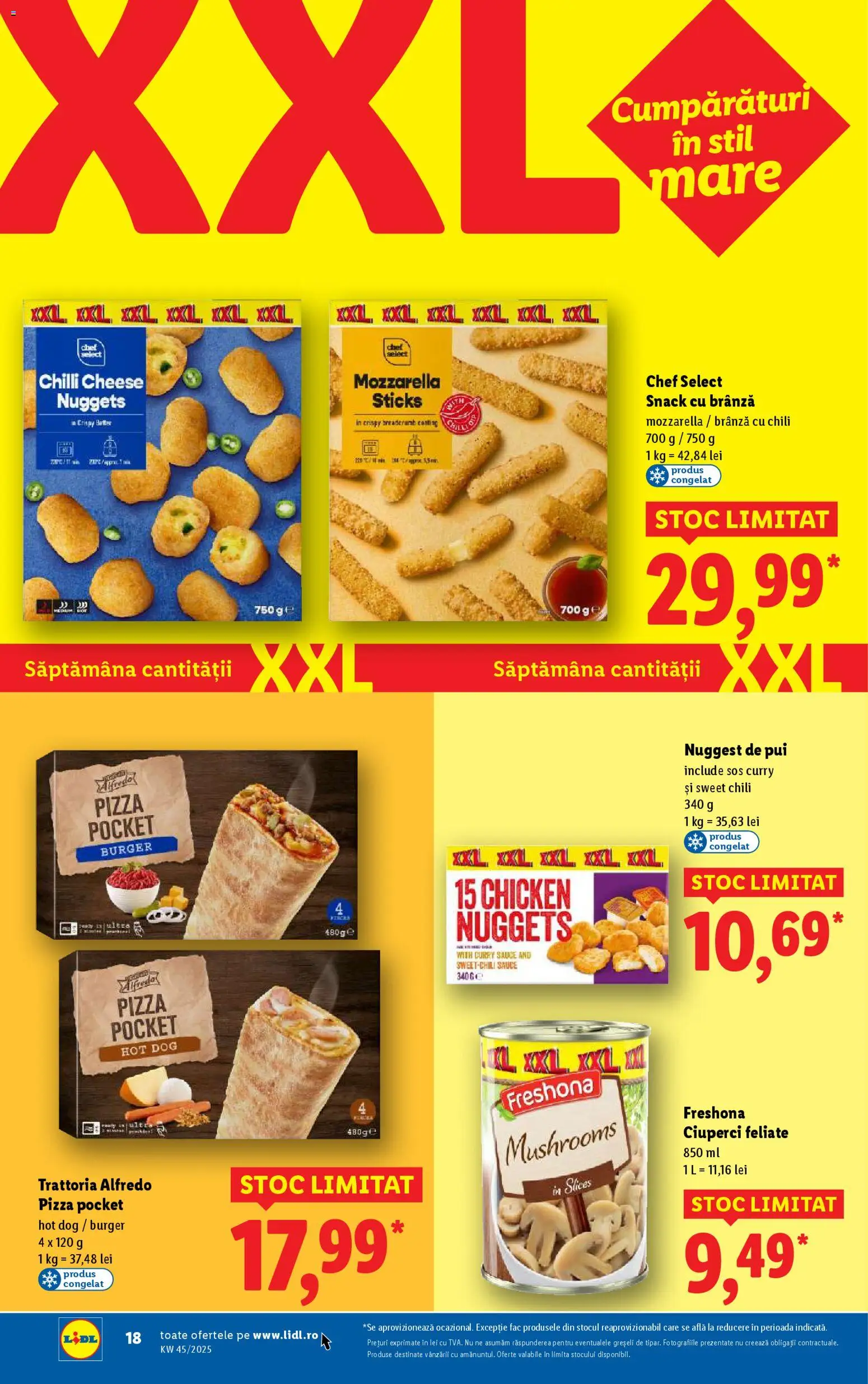 Noul catalog Lidl – valabil de la 03.11.2025 | Pagină: 18 | Produse: Ciuperci, Brânză, Pizza, Burger