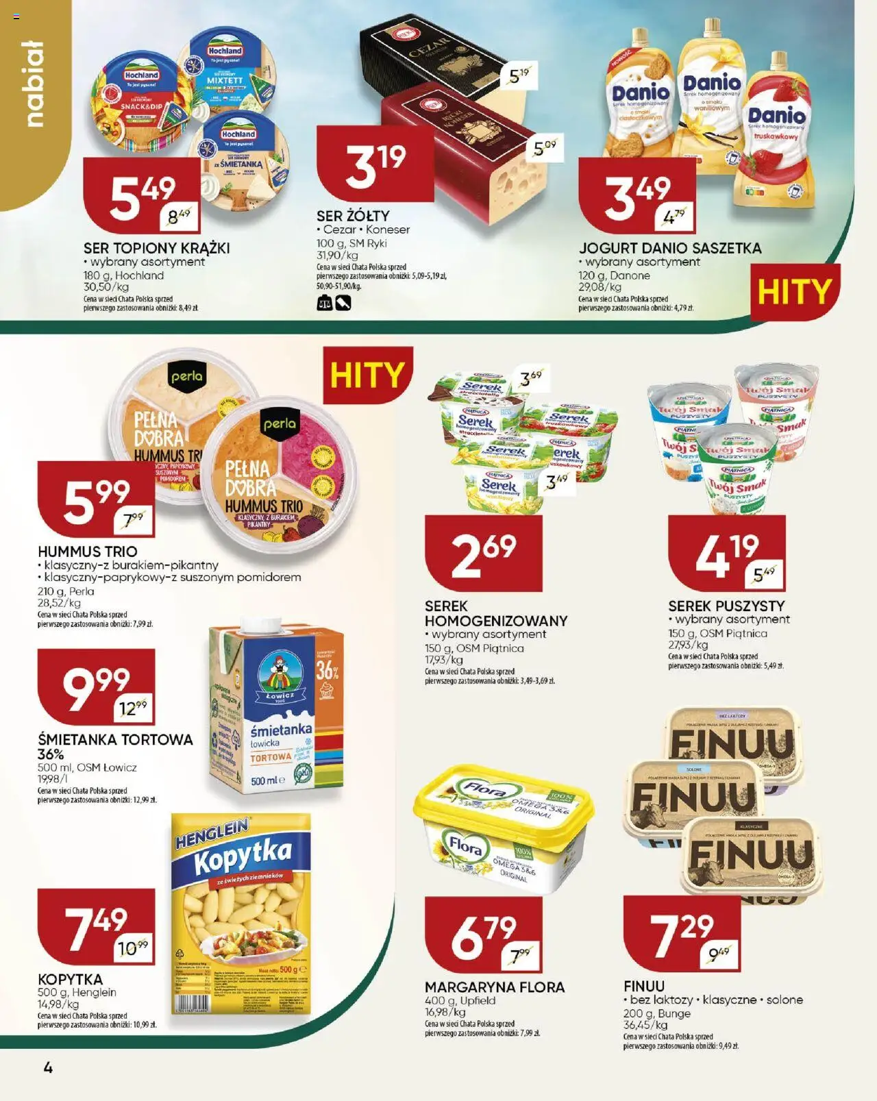 Chata Polska Gazetka od 13.08.2025 | Strona: 4 | Produkty: Serek, Hummus, Jogurt, Kopytka