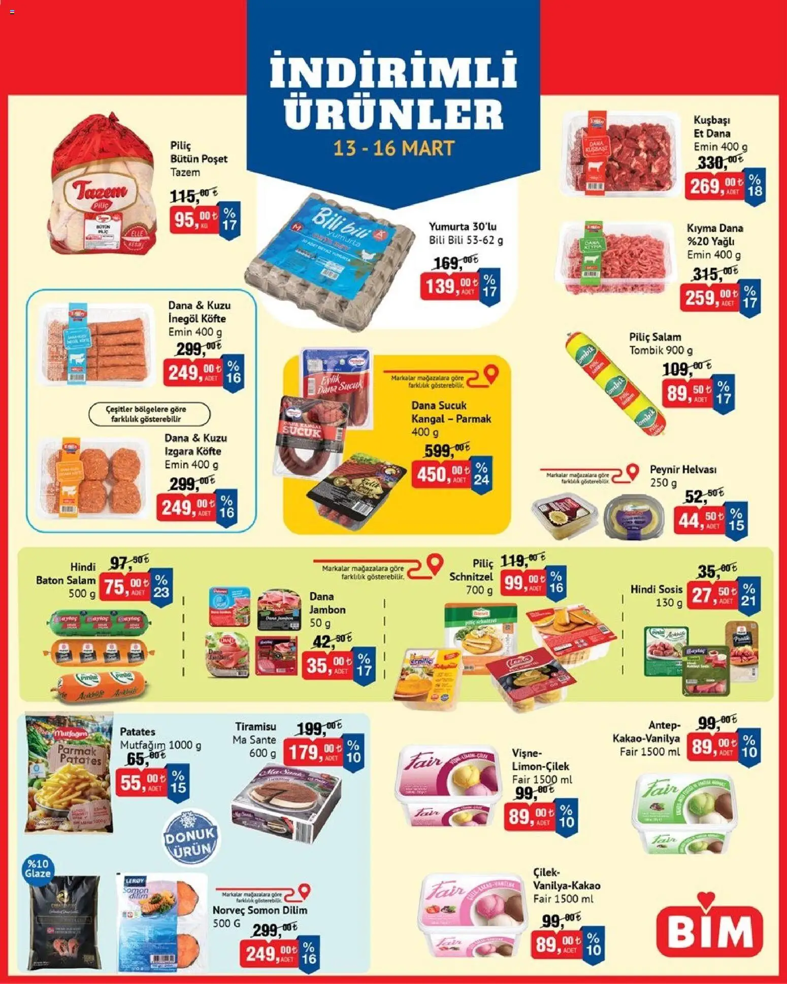 BİM - İndirimli Ürünler - 13.03.2026 tarihinden itibaren geçerlidir | Sayfa: 1 | Ürünler: Jambon, Çilek, Vişne, Izgara köfte