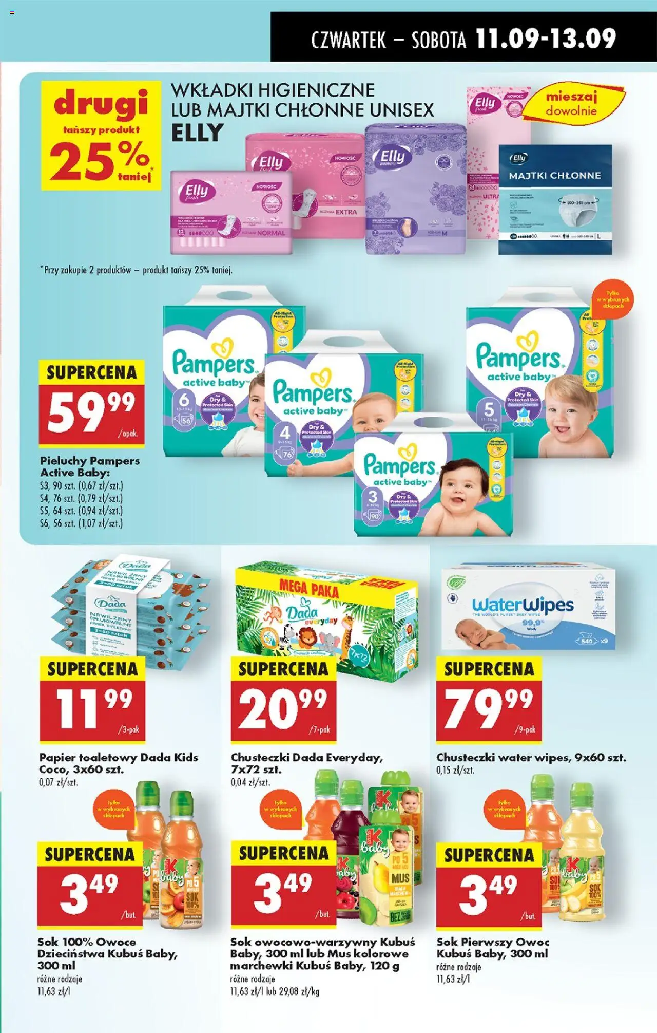 Biedronka gazetka - Oferta w tym tygodniu od 11.09.2025 | Strona: 55 | Produkty: Majtki, Pieluchy Pampers Active Baby, Sok, Owoce