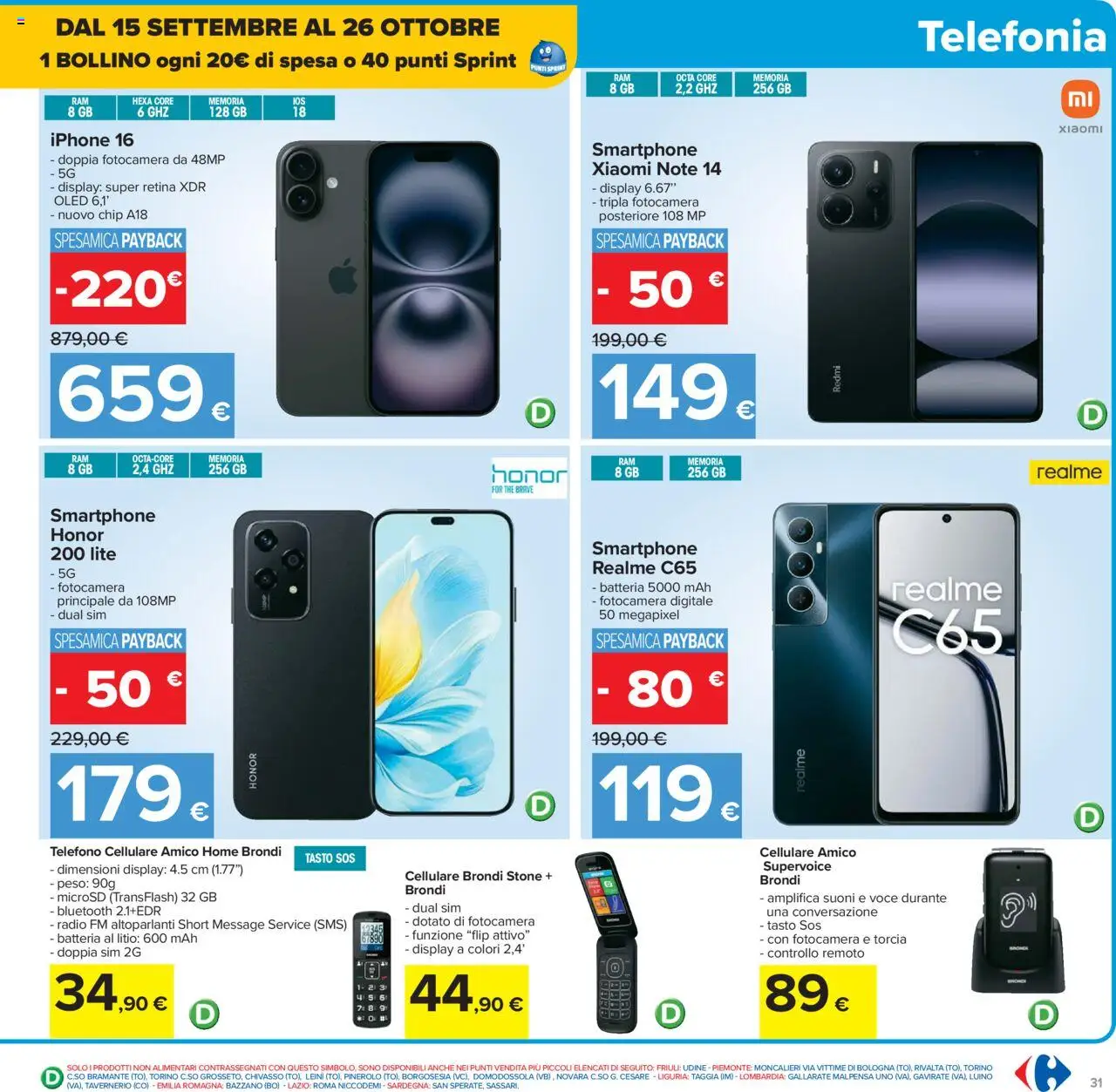 Volantino Carrefour del 10.10.2025 | Pagina: 31 | Prodotti: Xiaomi, Torcia, Smartphone, Radio