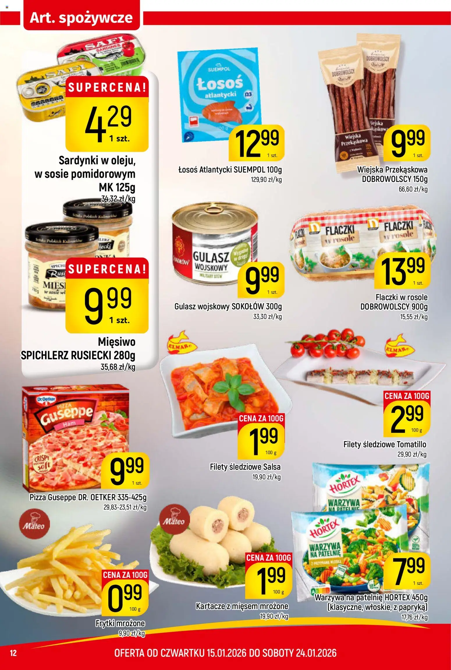 Piotruś Pan Gazetka od 15.01.2026 | Strona: 12 | Produkty: Łosoś atlantycki, Papryka, Frytki, Gulasz
