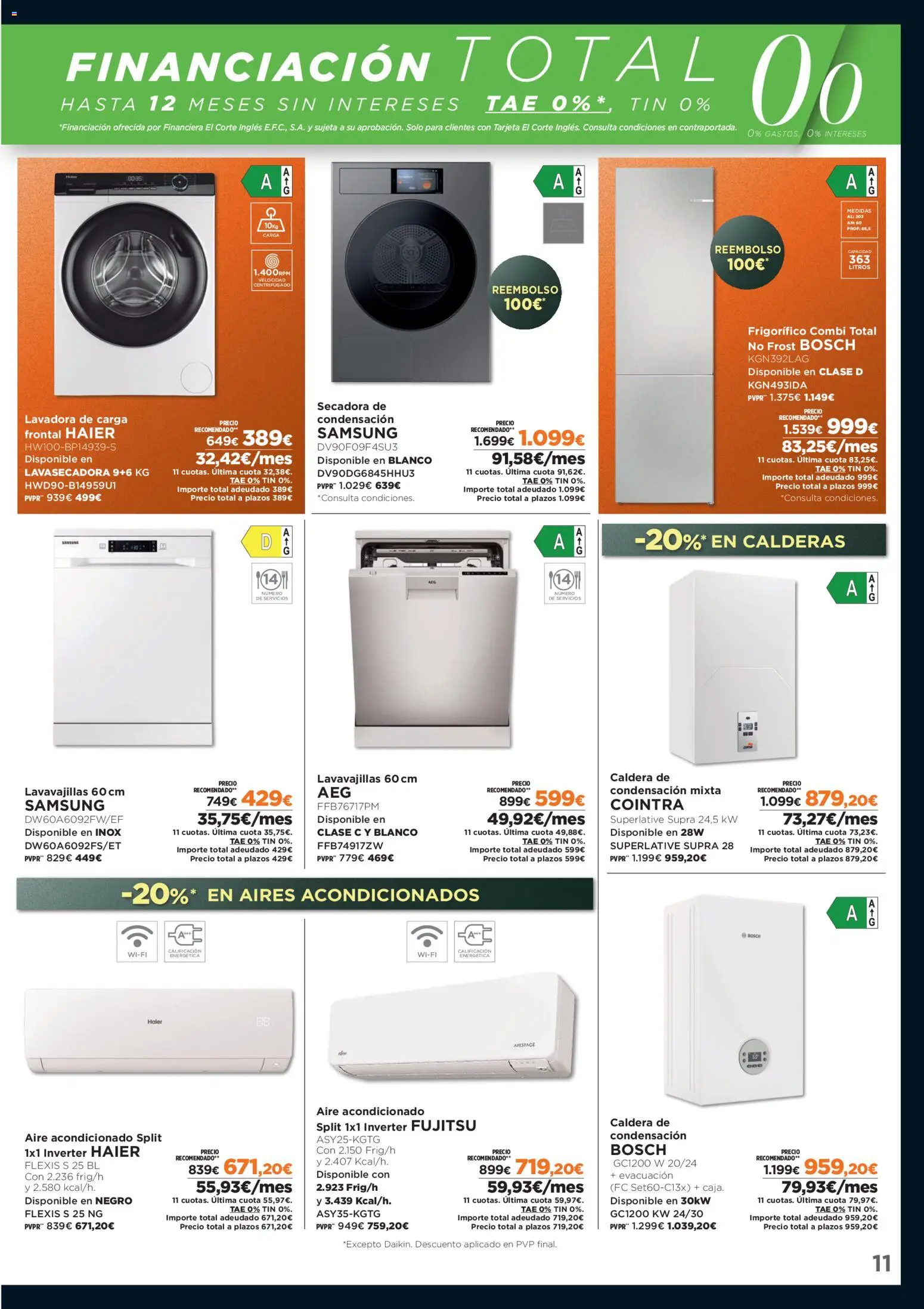 El Corte Inglés Black Friday │ válido desde el 17.11.2025 | Página: 11 | Productos: Lavadora, Secadora, Lavavajillas, Combi