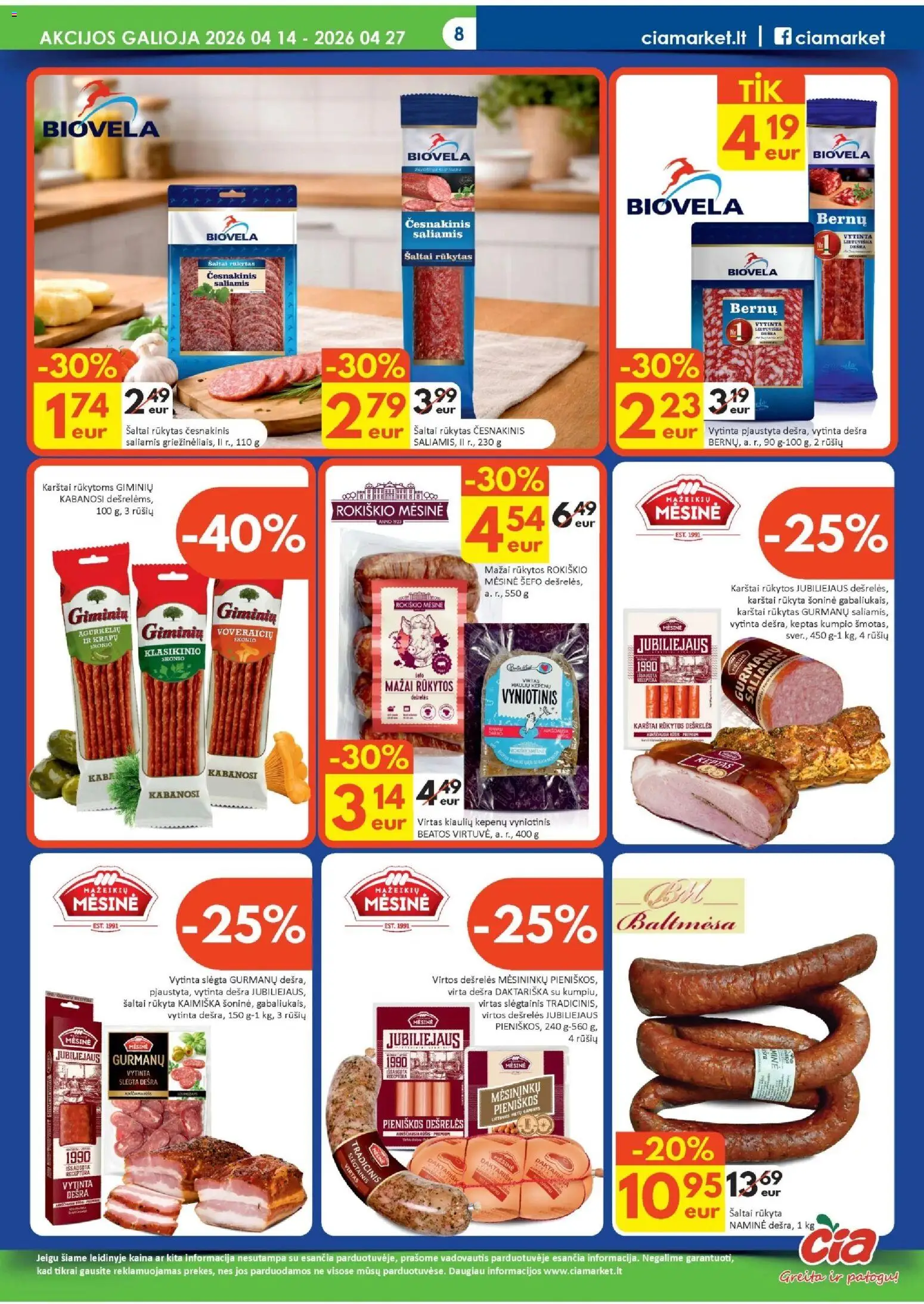 ČIA MARKET akcijos nuo 14.04.2026 | Puslapis: 8 | Prekių: Dešrelės, Saliamis, Dešra