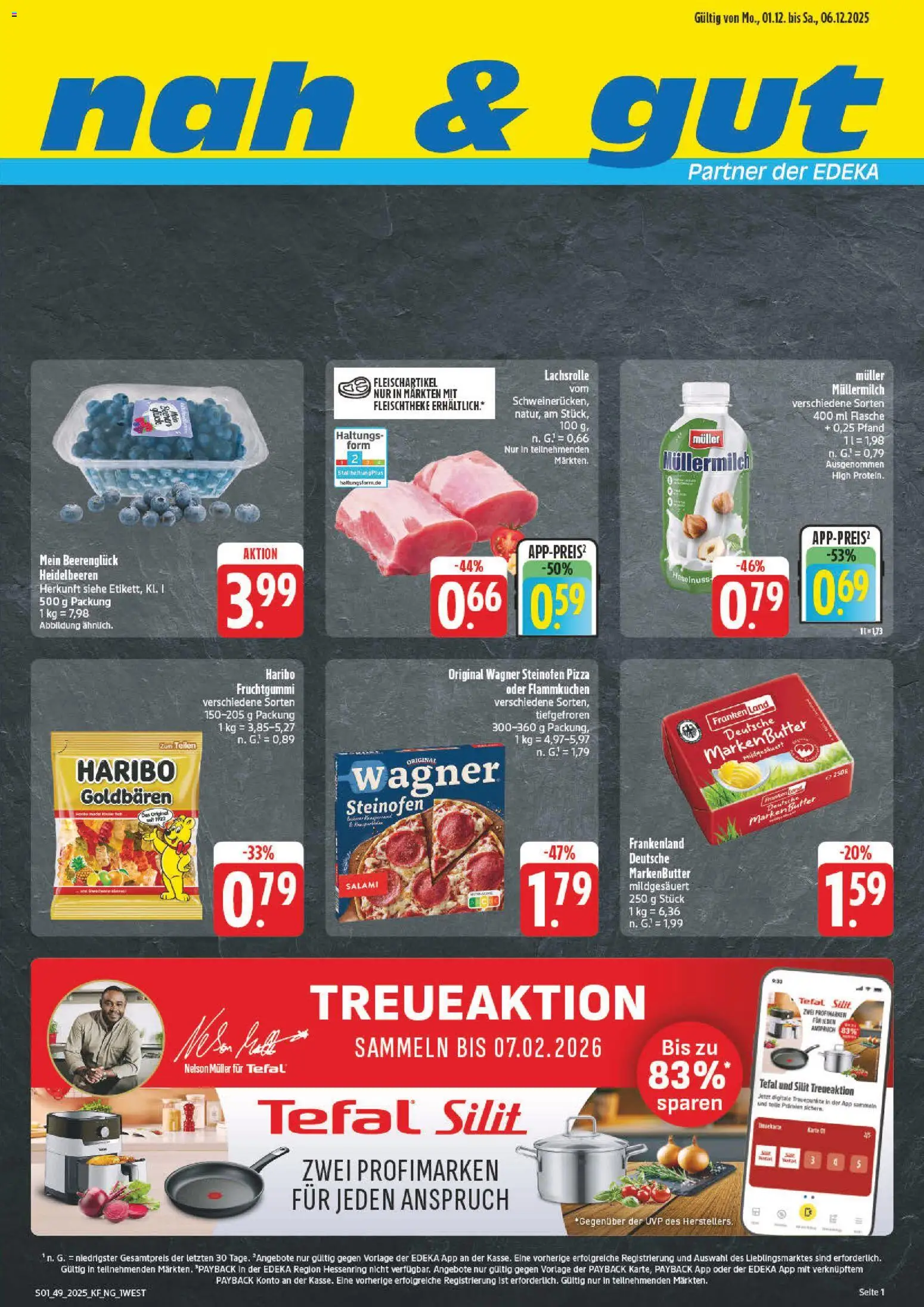 nah & gut Prospekt 	 – gültig ab 01.12.2025 | Seite: 1 | Produkte: Haribo, Butter, Heidelbeeren, Salami