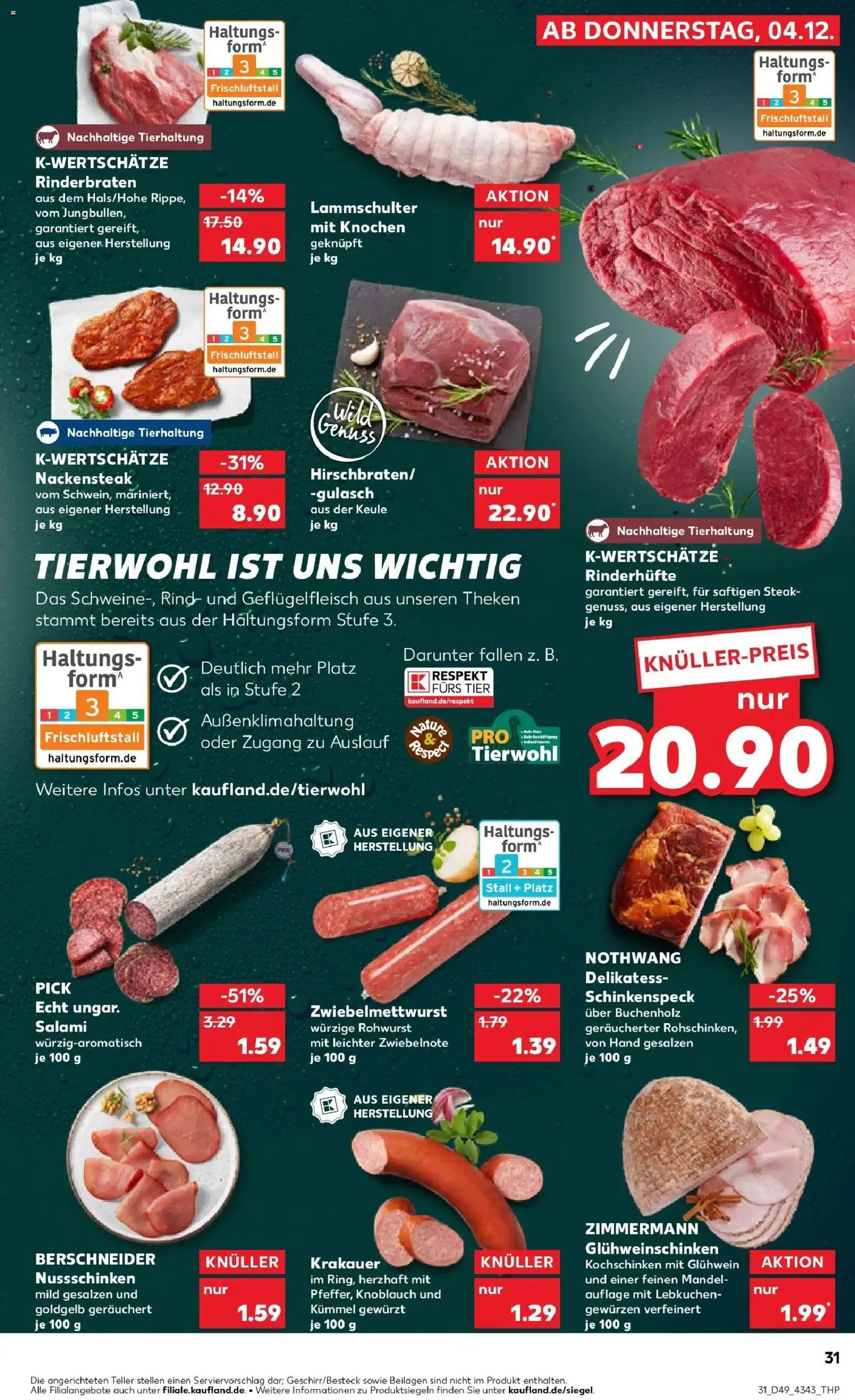 Kaufland prospekt Gütersloh	 – gültig ab 08.12.2025 | Seite: 31 | Produkte: Rinderbraten, Gulasch, Salami, Steak