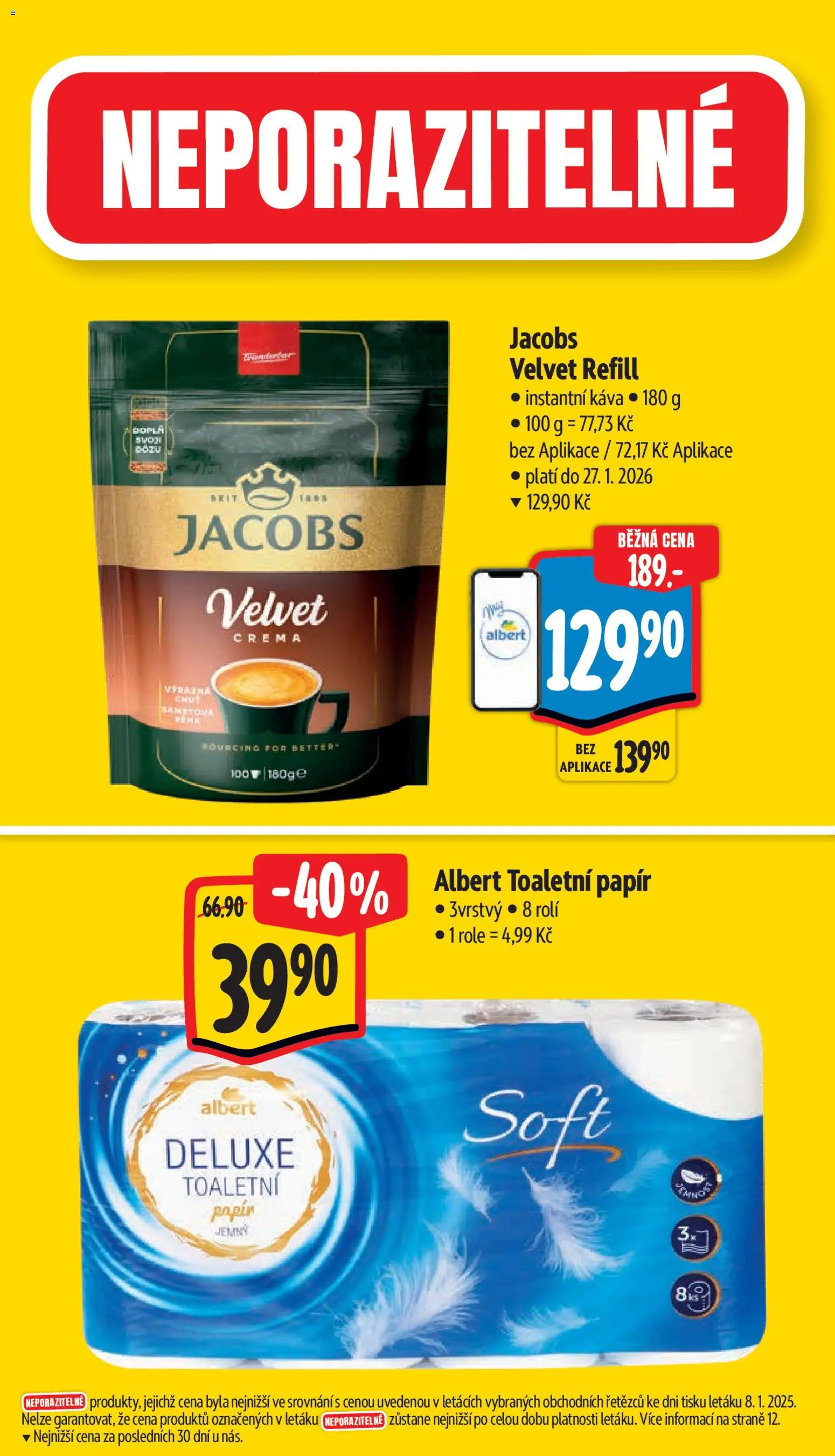 Albert leták - Supermarket od 14.01.2026 | Strana: 4 | Produkty: Káva, Instantní káva, Deluxe, Jacobs velvet