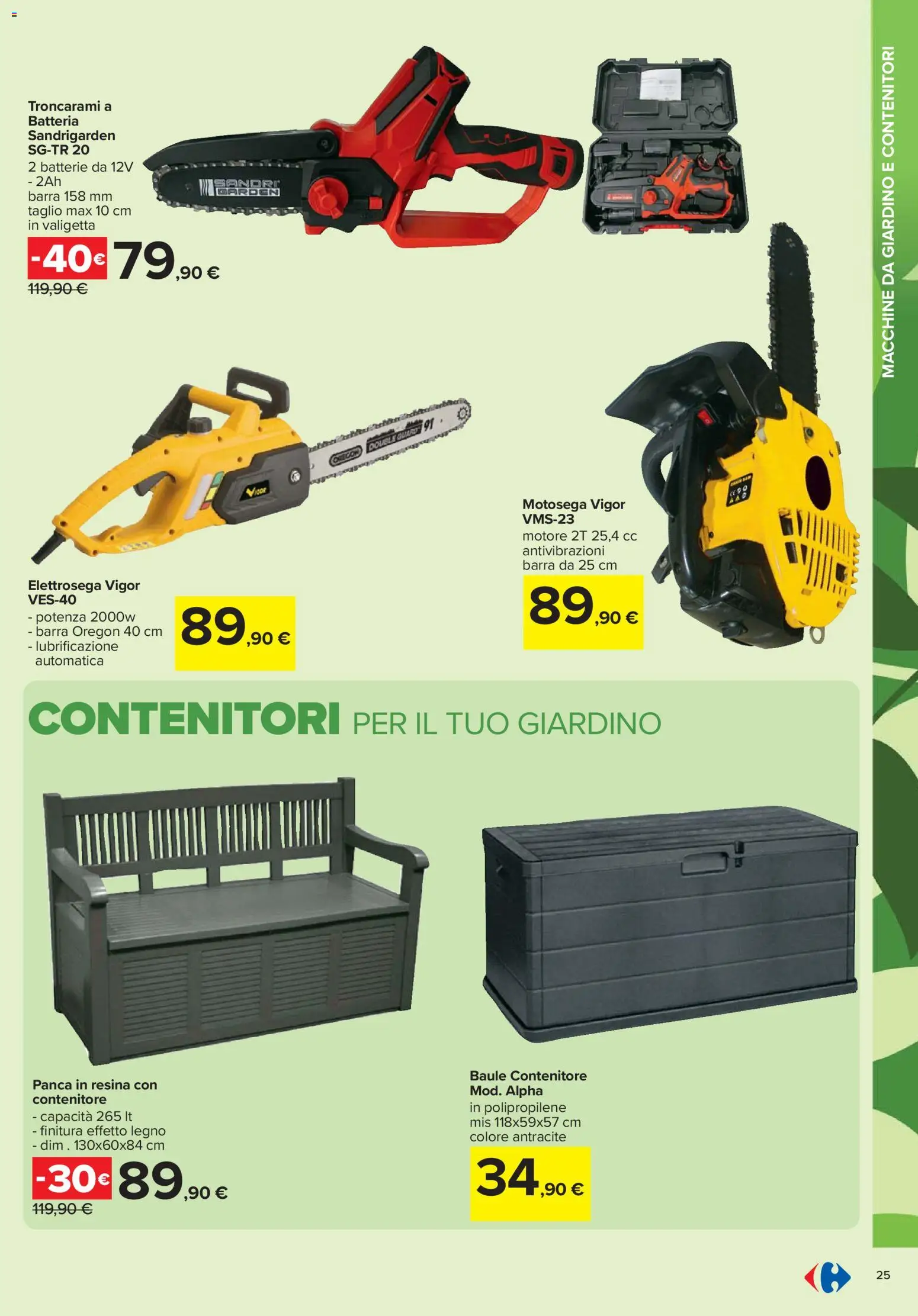 Volantino Carrefour del 19.02.2026 | Pagina: 25 | Prodotti: Panca, Motosega, Valigetta, Batteria