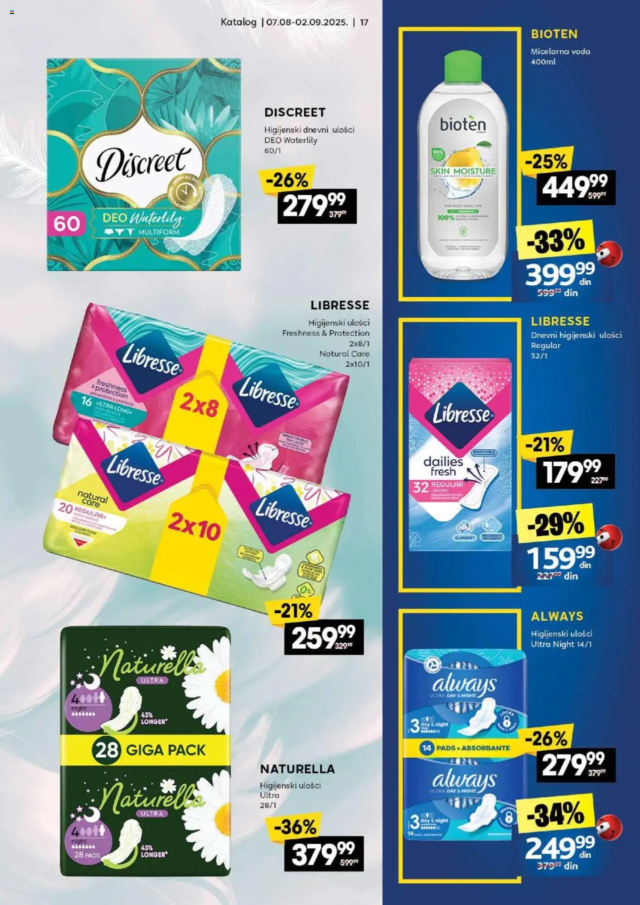 Idea katalog - važi od 07.08.2025 | Strana: 17 | Proizvode: Higijenski ulošci, Voda, Micelarna voda