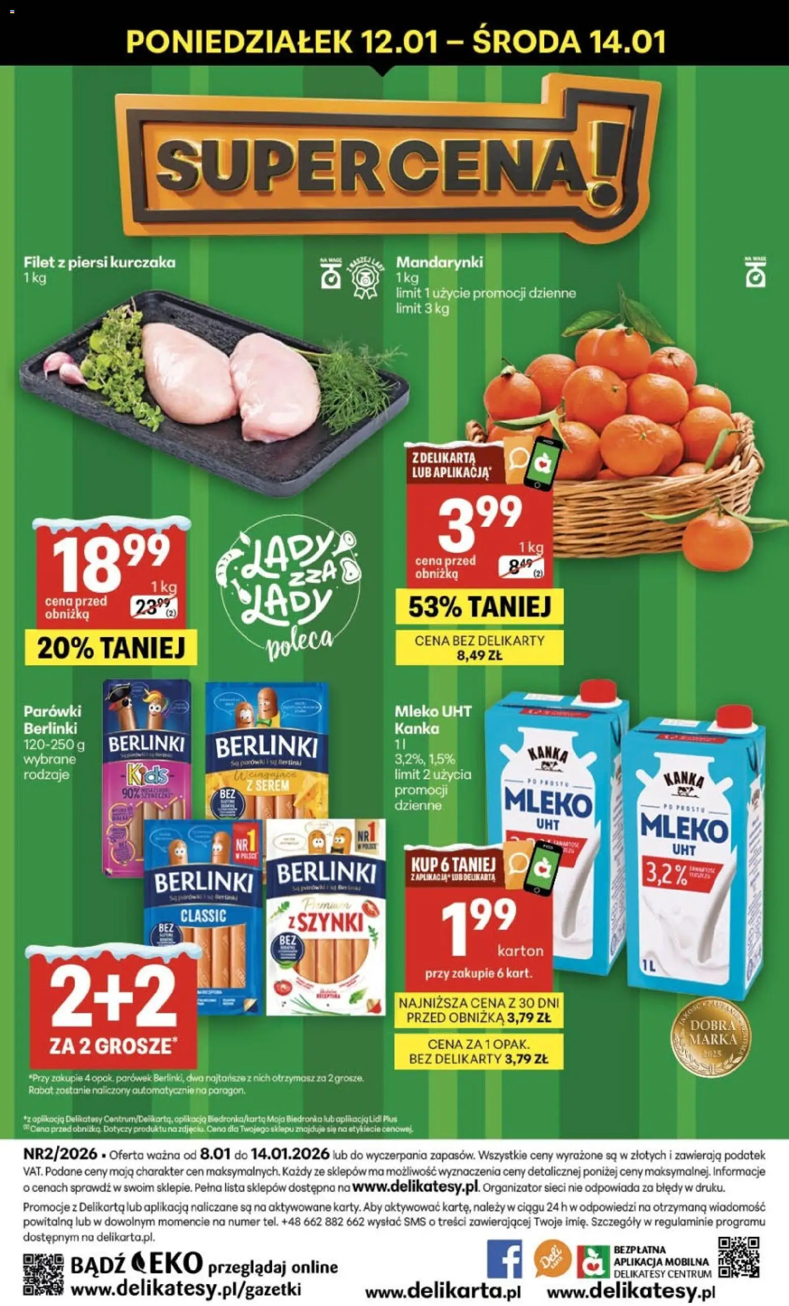 Delikatesy Centrum Gazetka od 08.01.2026 | Strona: 40 | Produkty: Piersi, Parówki, Filet z piersi kurczaka, Mandarynki