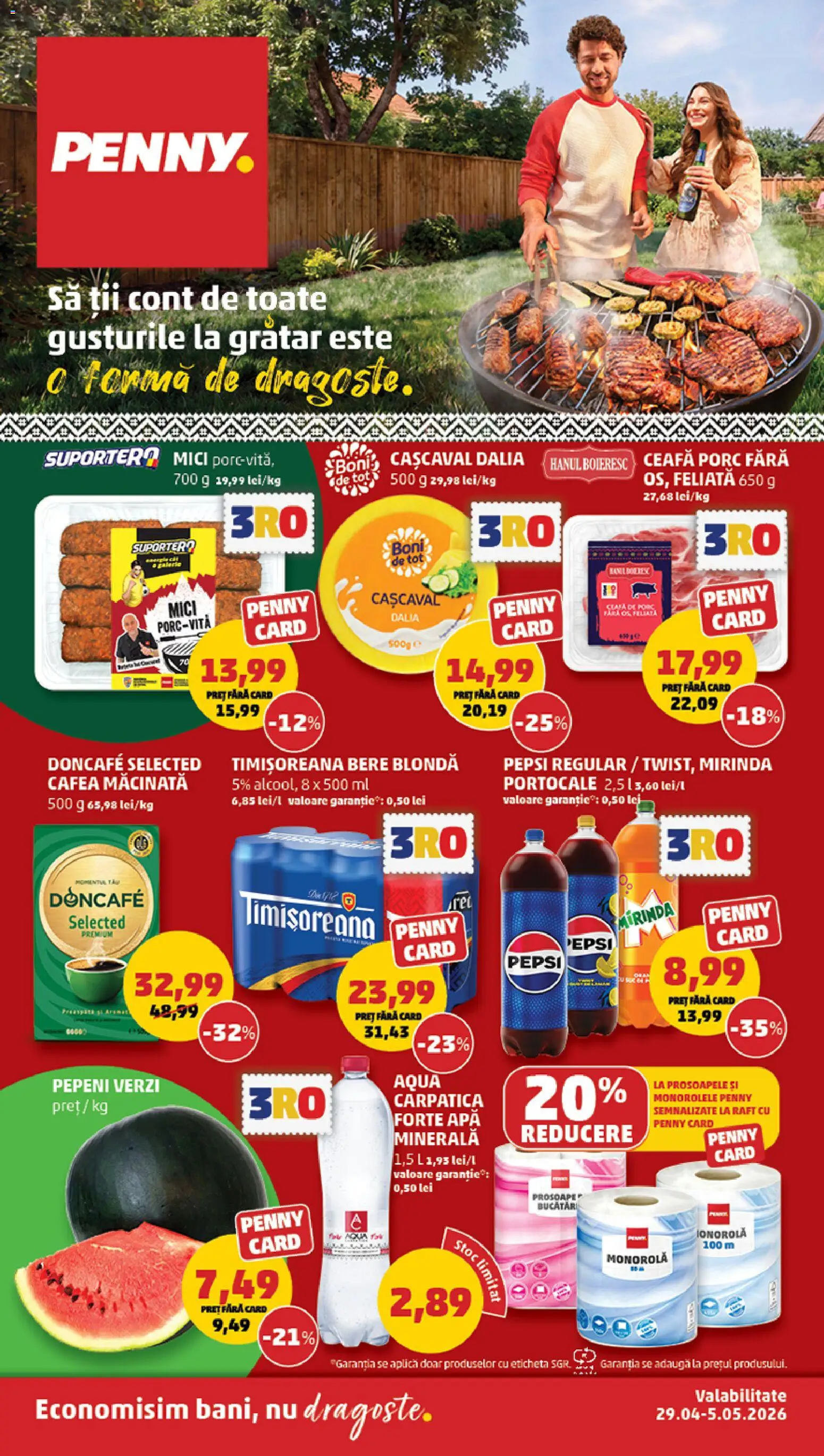 Noul catalog PENNY – valabil de la 29.04.2026 | Pagină: 1 | Produse: Yazı tahtası kalemi, Raft, Cașcaval, Apă