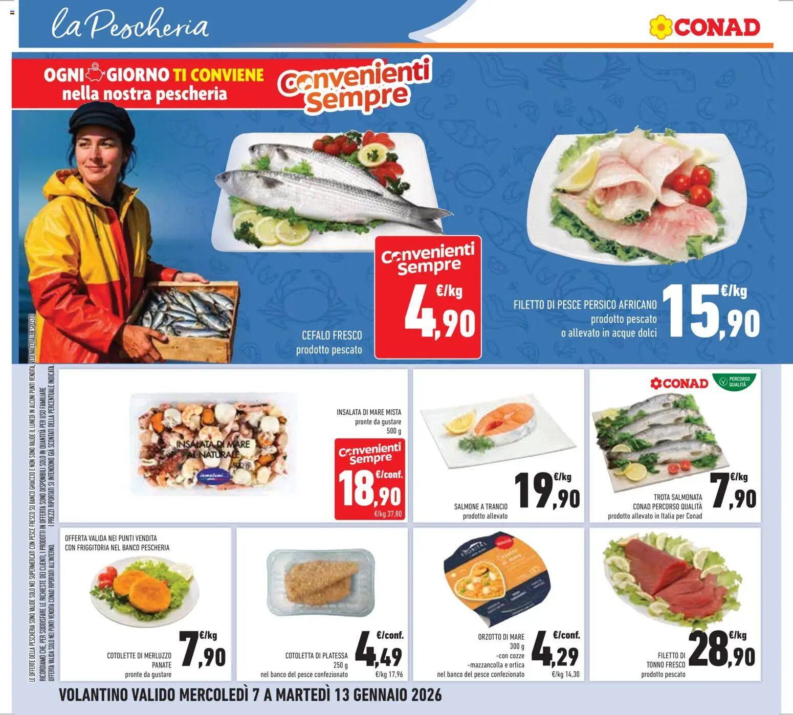Volantino Conad del 07.01.2026 | Pagina: 10 | Prodotti: Salmone, Merluzzo, Cozze, Trota